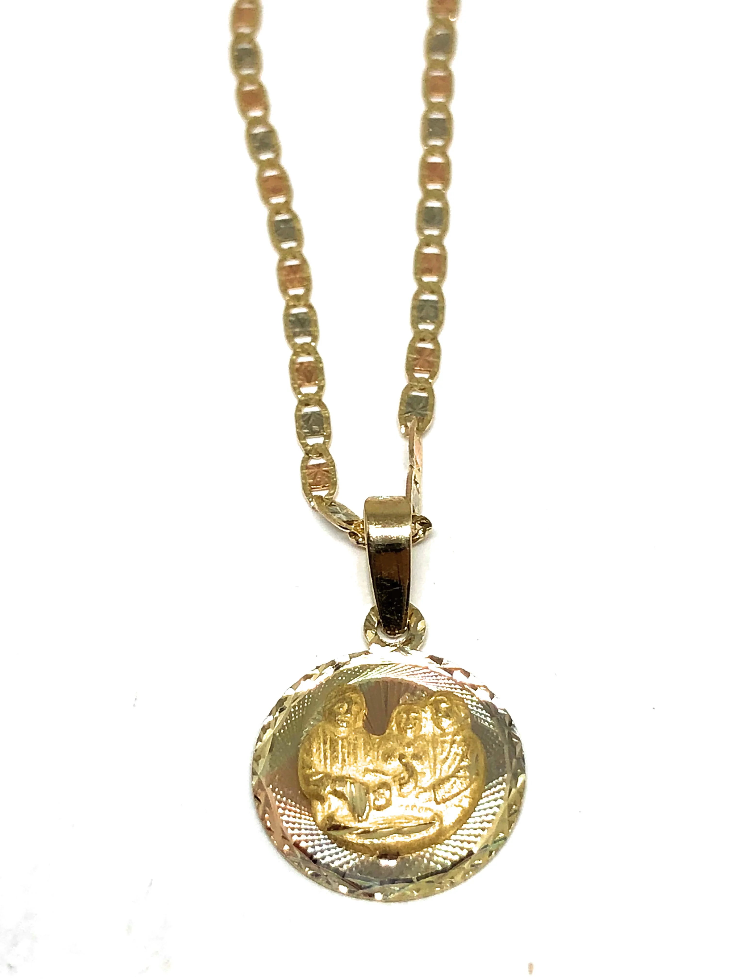 10k Solid Gold Tri-Color Baptism Bautizo Pendant Necklace For Kids Valentina Chain (MADE IN MX) - Image 4