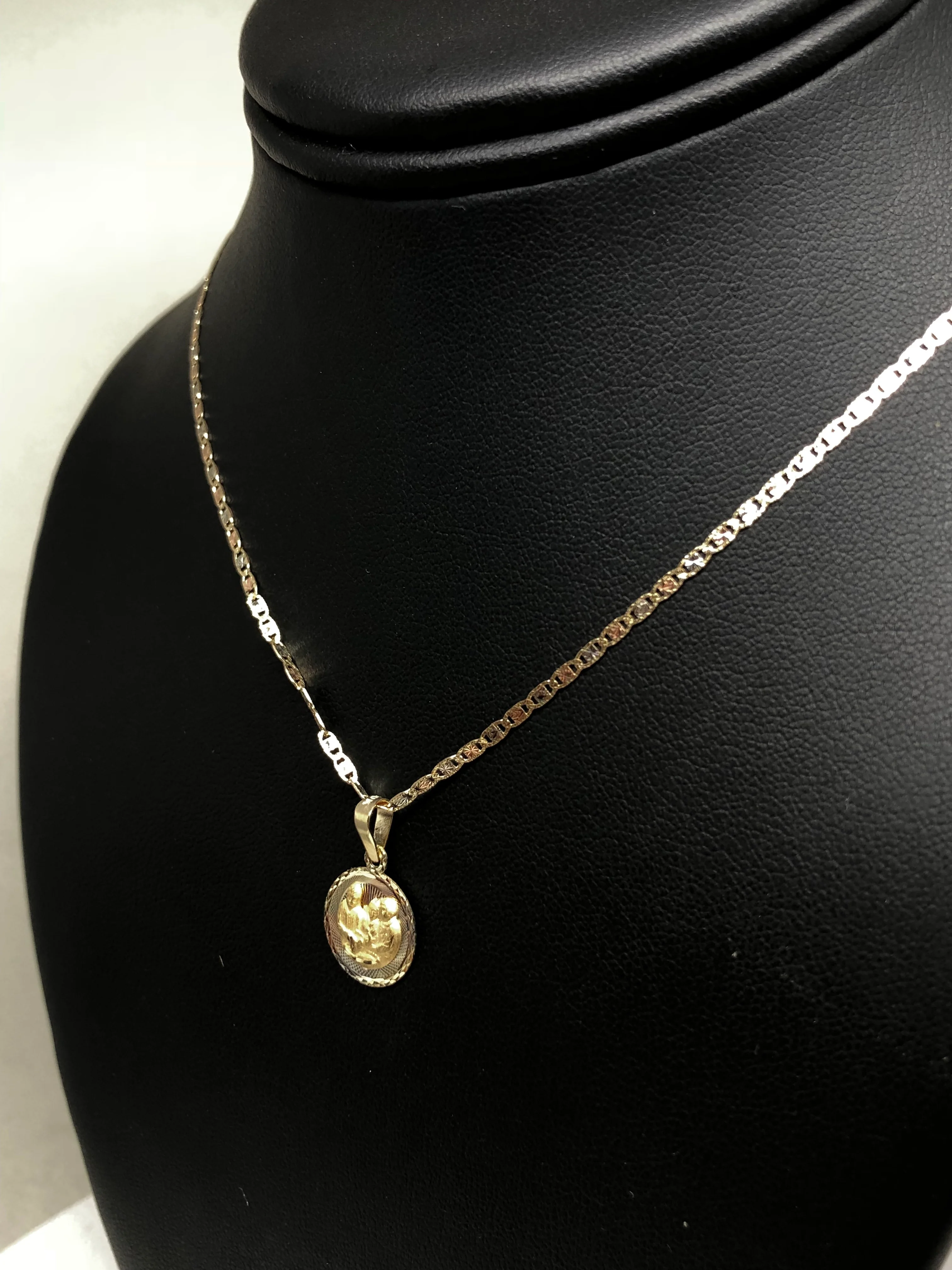 10k Solid Gold Tri-Color Baptism Bautizo Pendant Necklace For Kids Valentina Chain (MADE IN MX) - Image 5