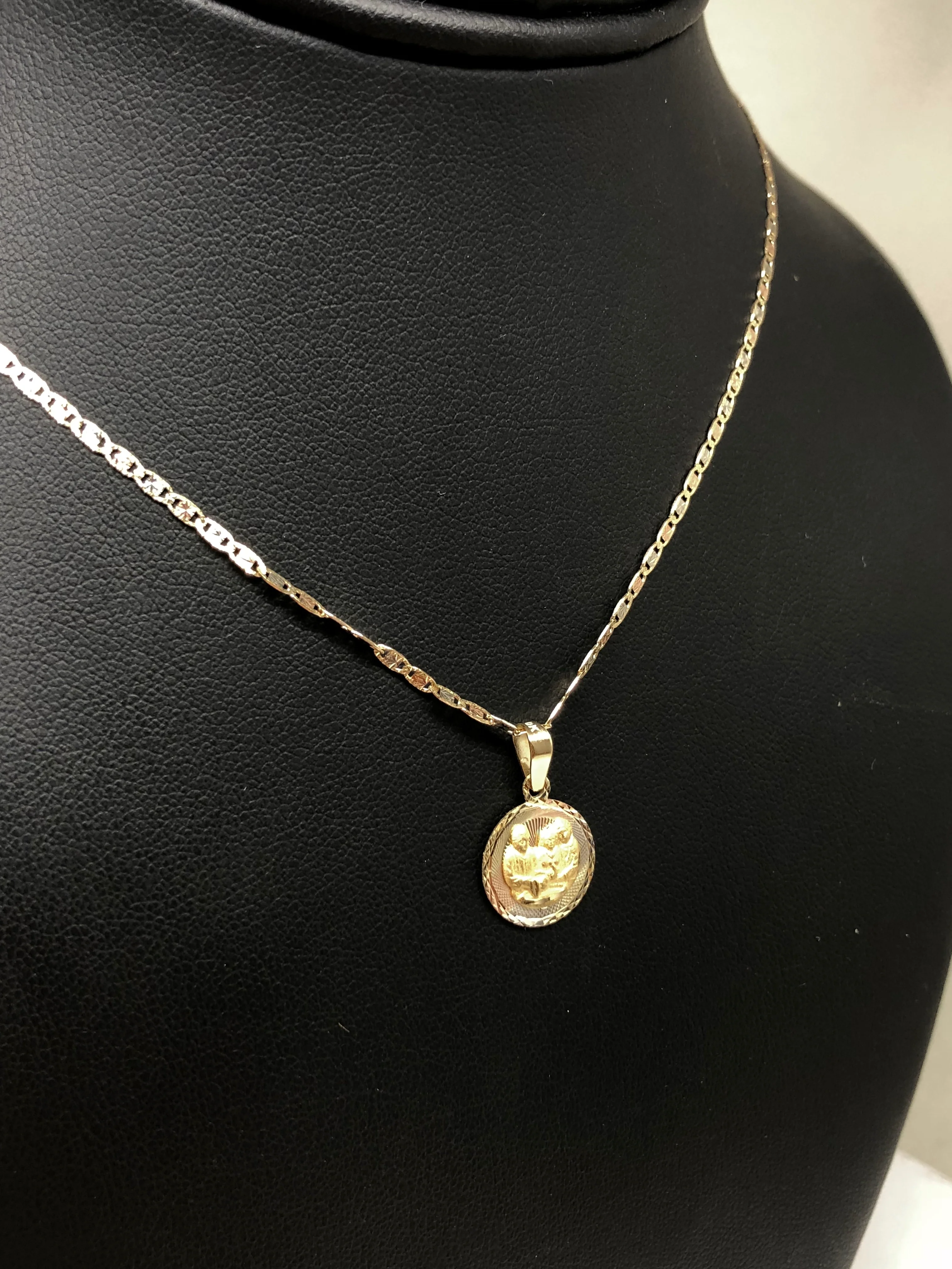 10k Solid Gold Tri-Color Baptism Bautizo Pendant Necklace For Kids Valentina Chain (MADE IN MX) - Image 6