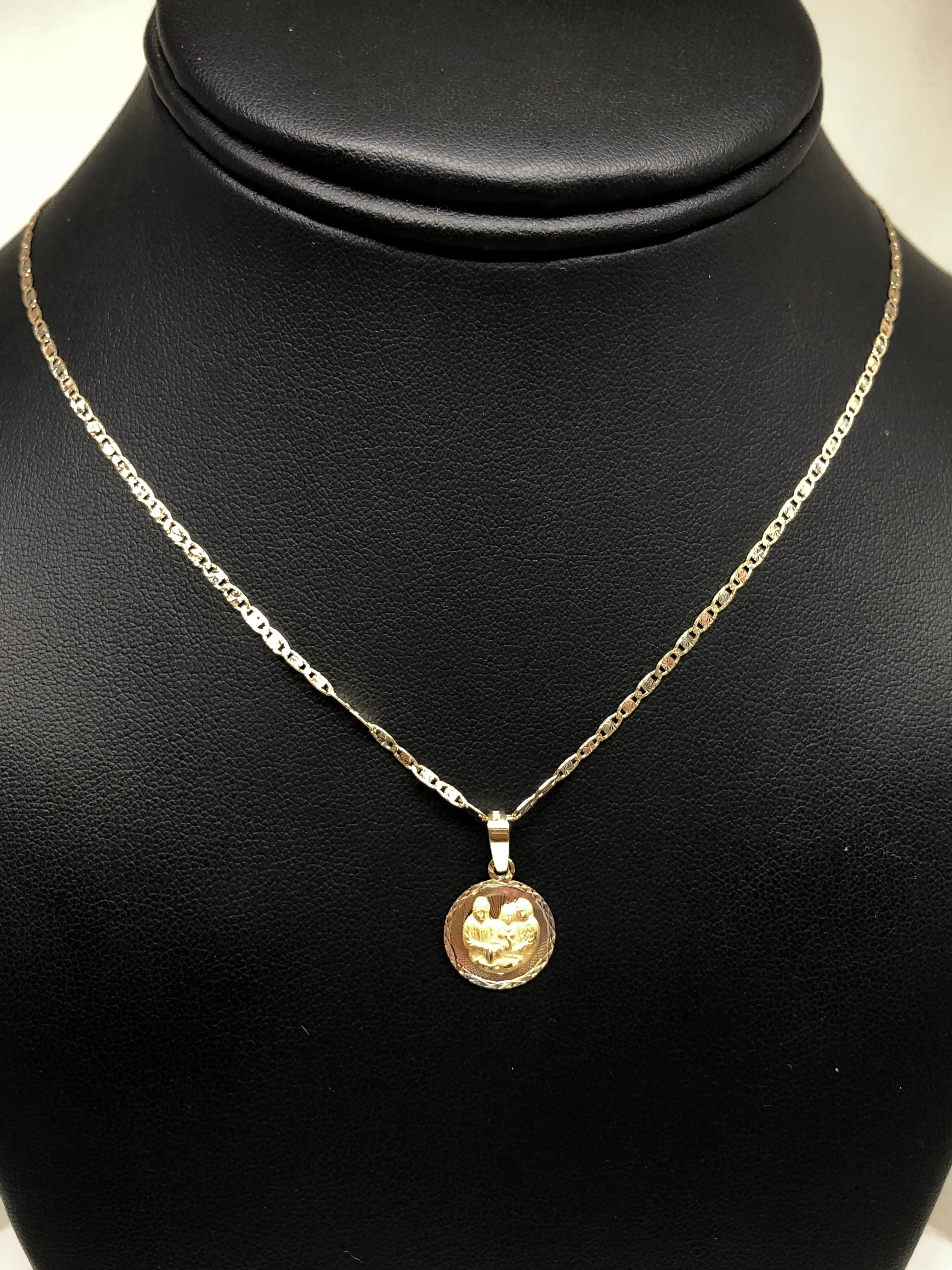 10k Solid Gold Tri-Color Baptism Bautizo Pendant Necklace For Kids Valentina Chain (MADE IN MX) - Image 7
