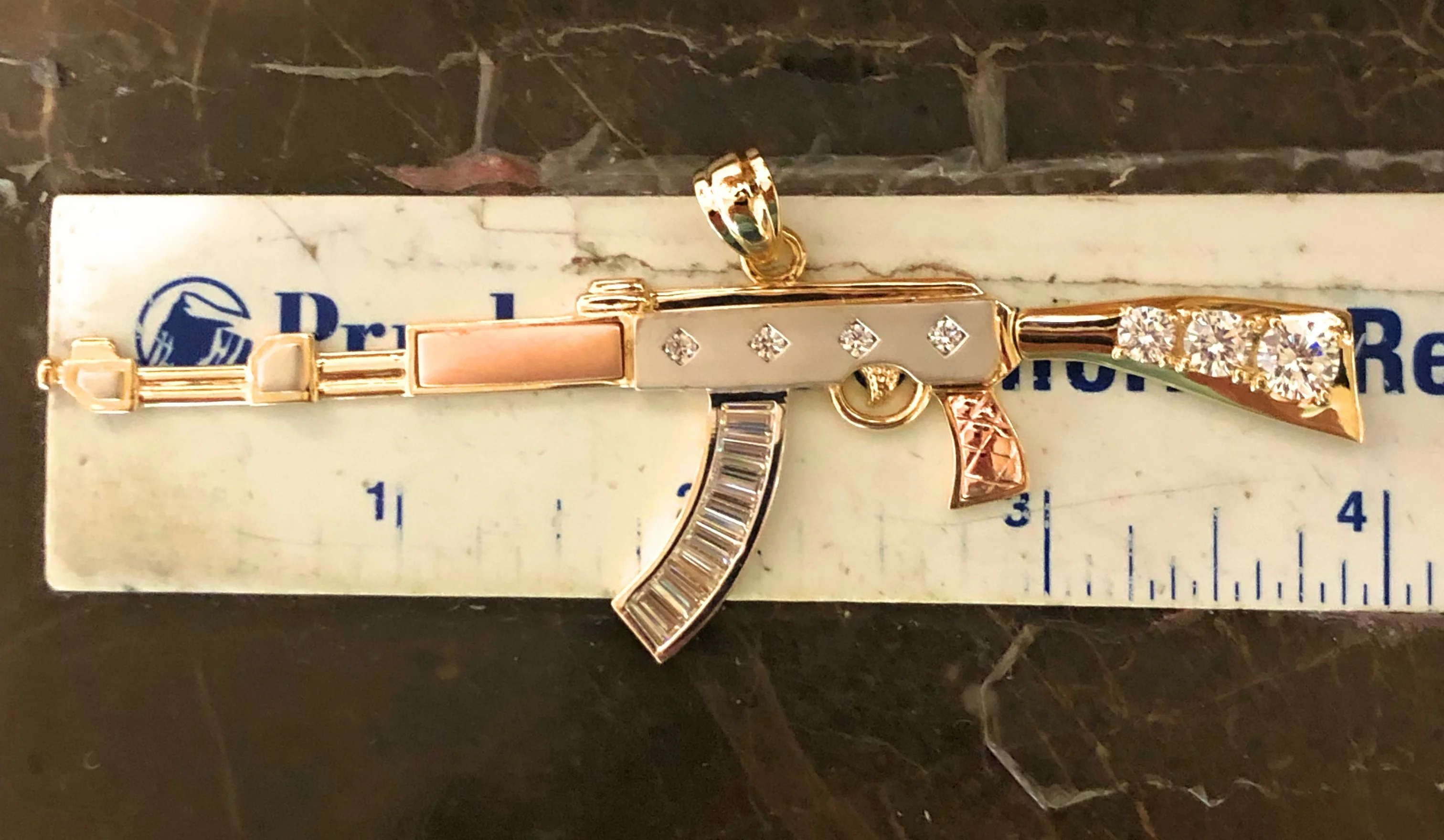 10k Solid Gold Tri-Color BIG XL CZ Machine Gun AK-47 Pendant (12.3g) (FC) - Image 4