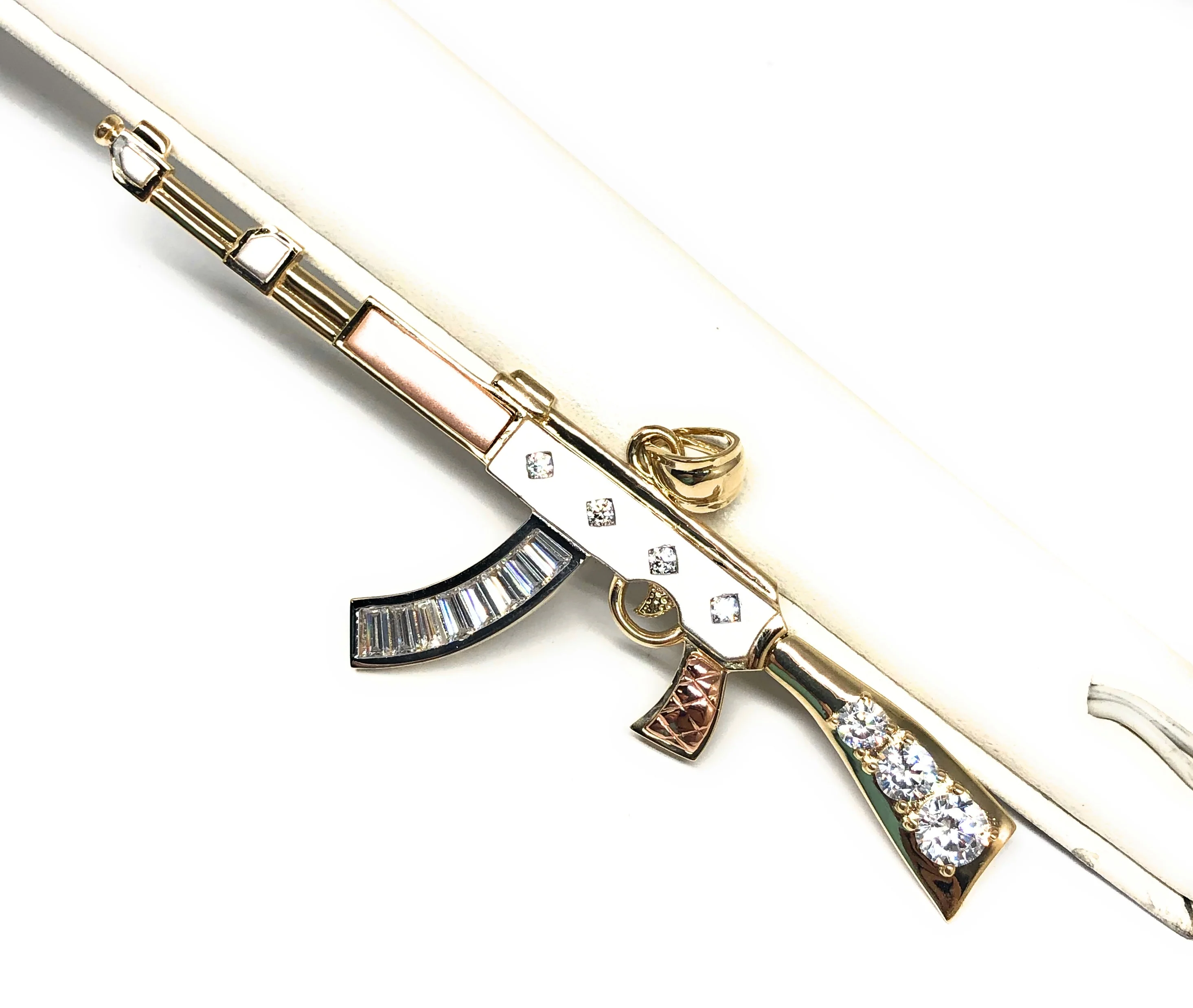 10k Solid Gold Tri-Color Machine Gun AK-47 Pendant - Image 11