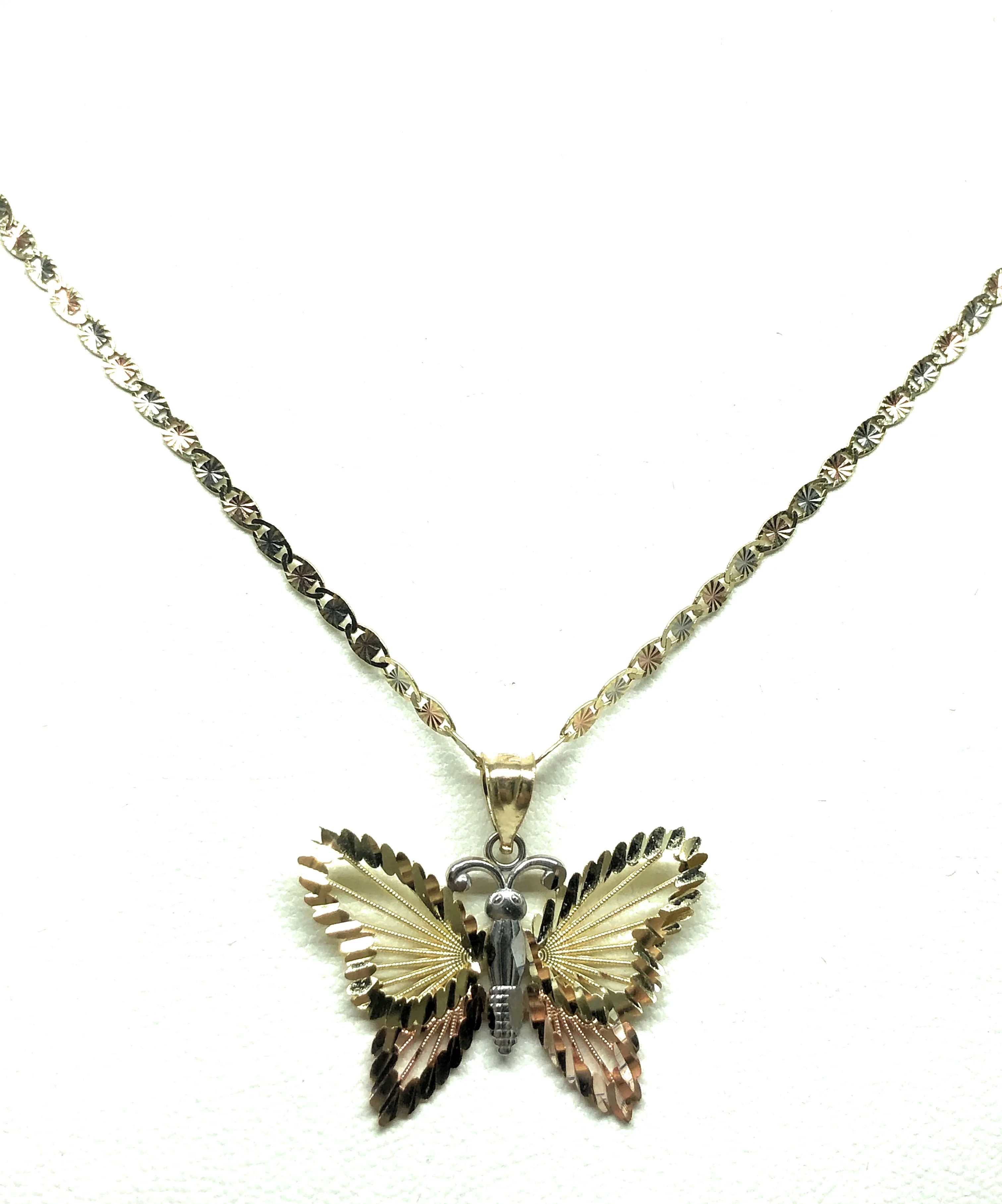 10k Solid Gold Tri-Color Butterfly Pendant Necklace Valentina Chain - Image 4