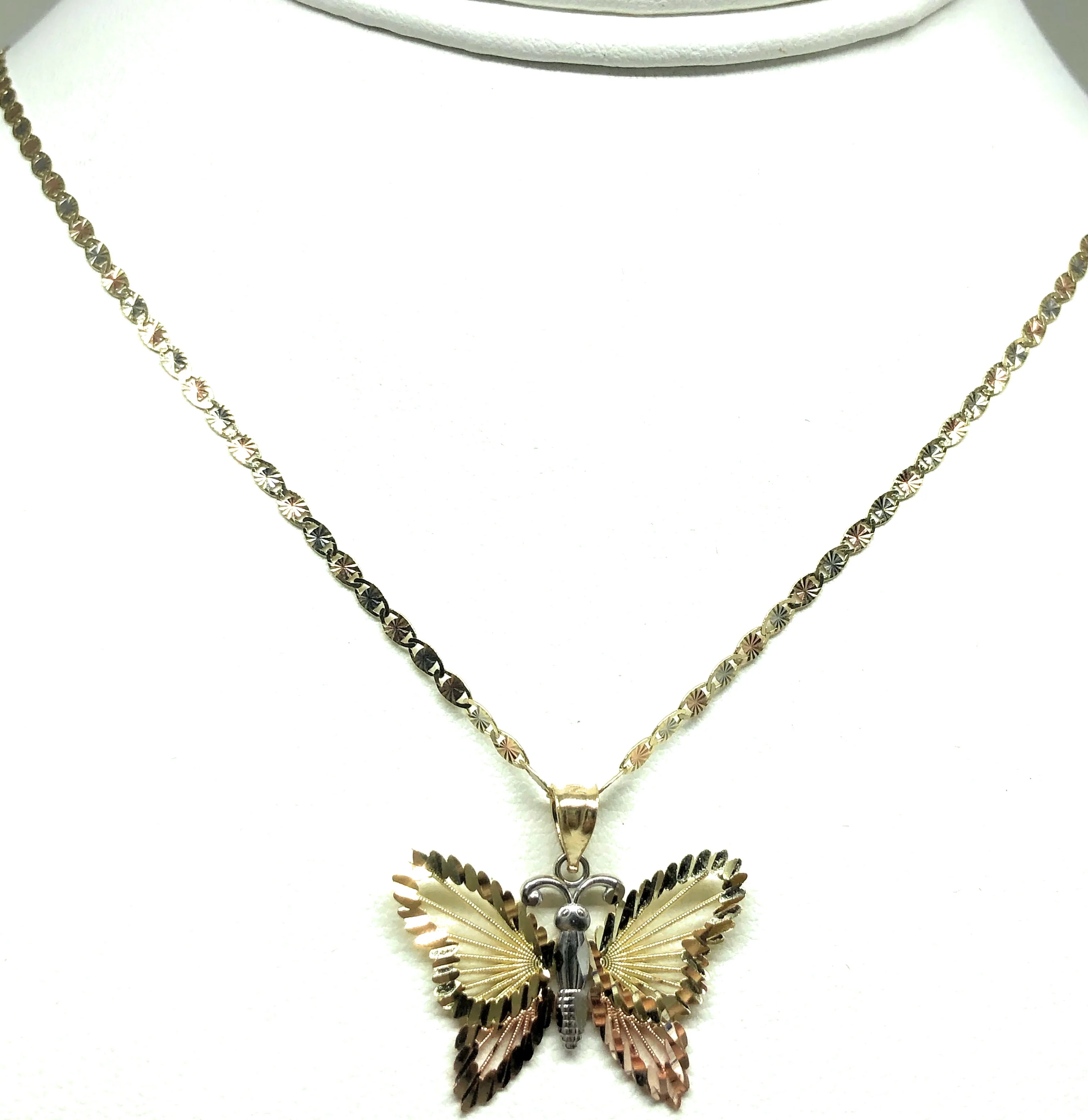 10k Solid Gold Tri-Color Butterfly Pendant Necklace Valentina Chain - Image 5