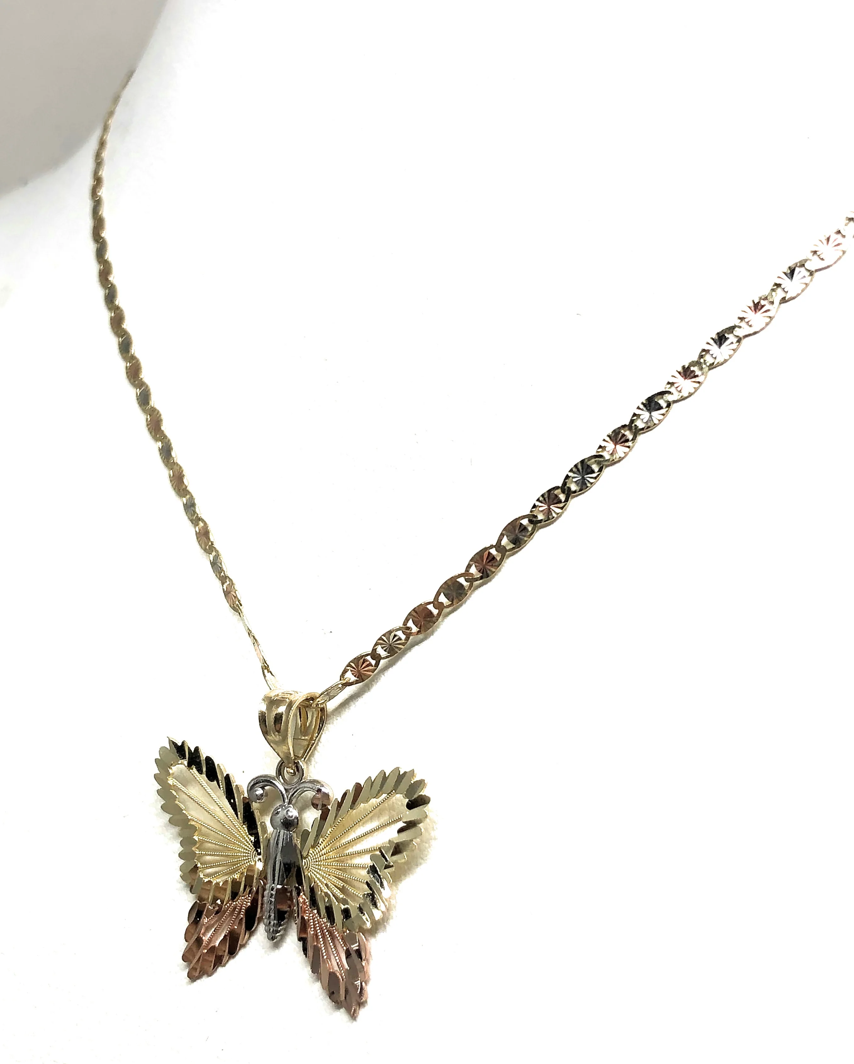 10k Solid Gold Tri-Color Butterfly Pendant Necklace Valentina Chain - Image 7