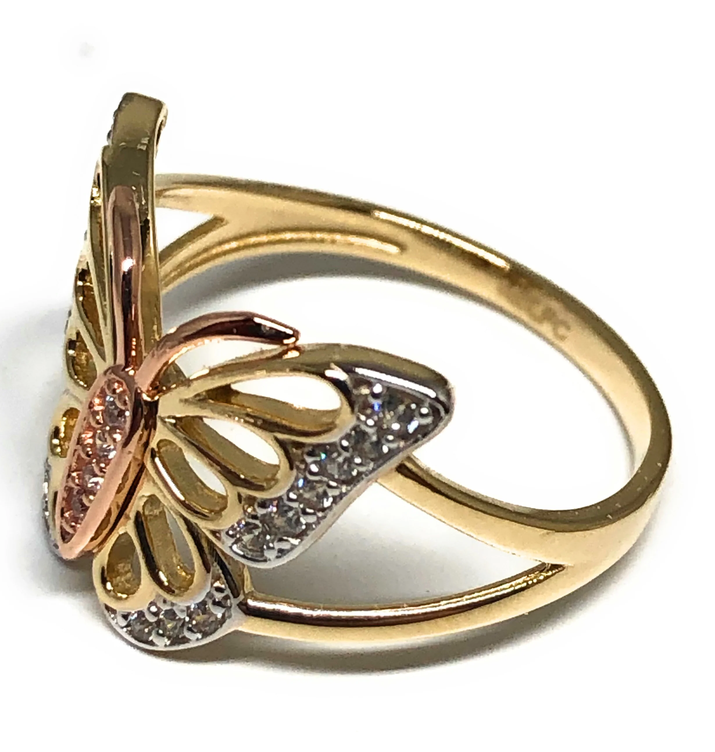 10k Solid Gold Tri-Color CZ Butterfly Ring (FC 55) - Image 2