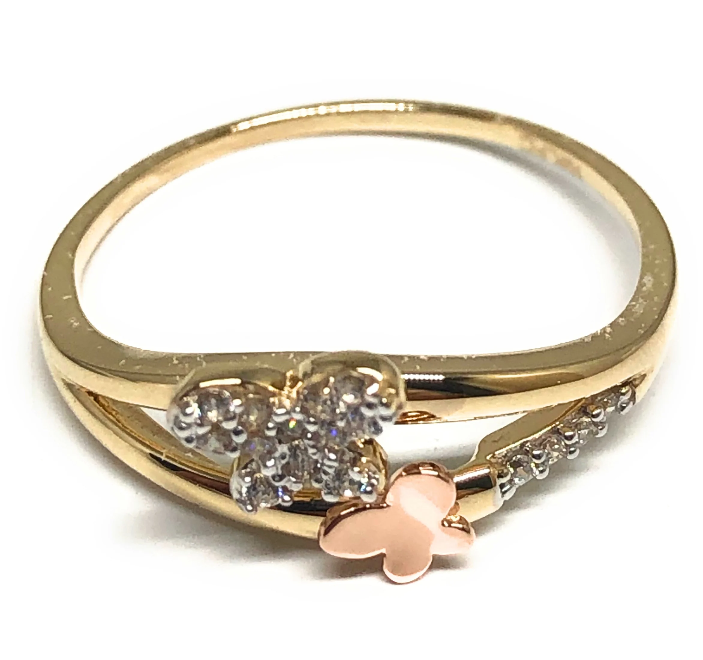 10k Solid Gold Tri-Color CZ Butterfly Ring (FC 60)