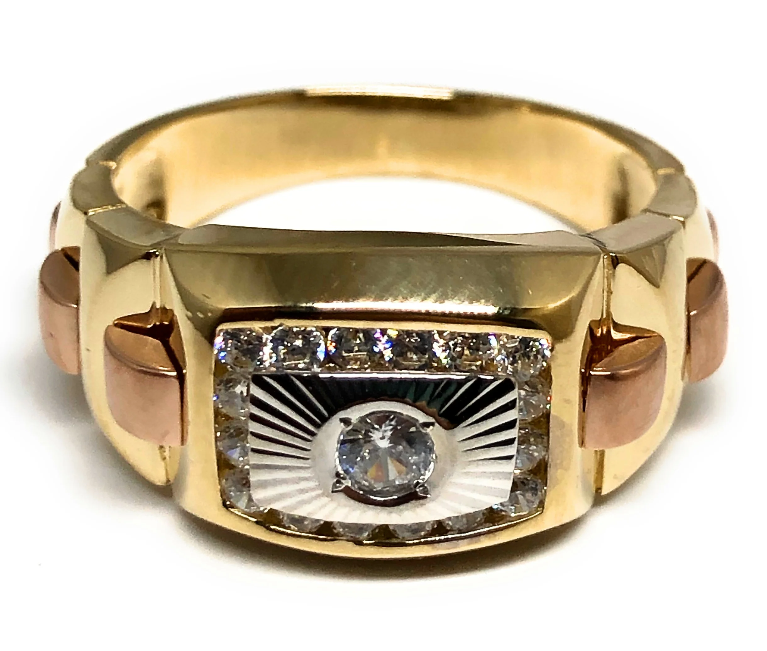 10k Solid Gold Tri-Color CZ PUFFED OUT Ring (7.0g) (FC 129)