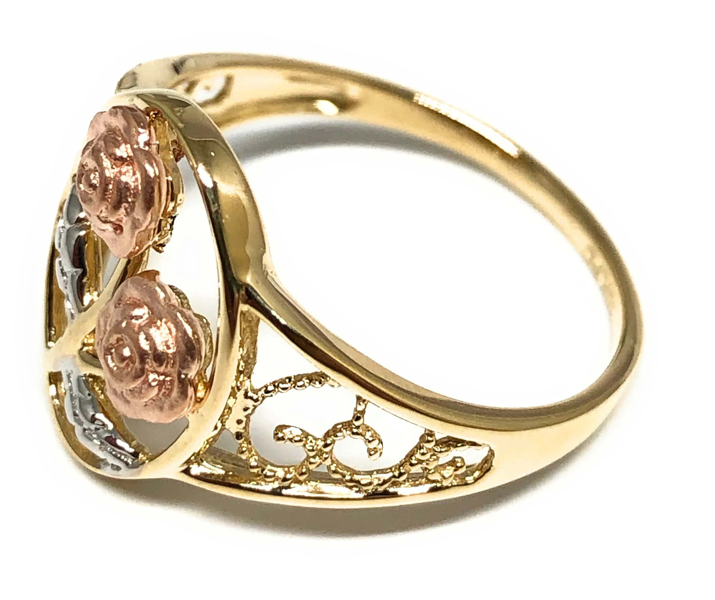 10k Solid Gold Tri-Color Double Flower Ring (FC 33) - Image 2