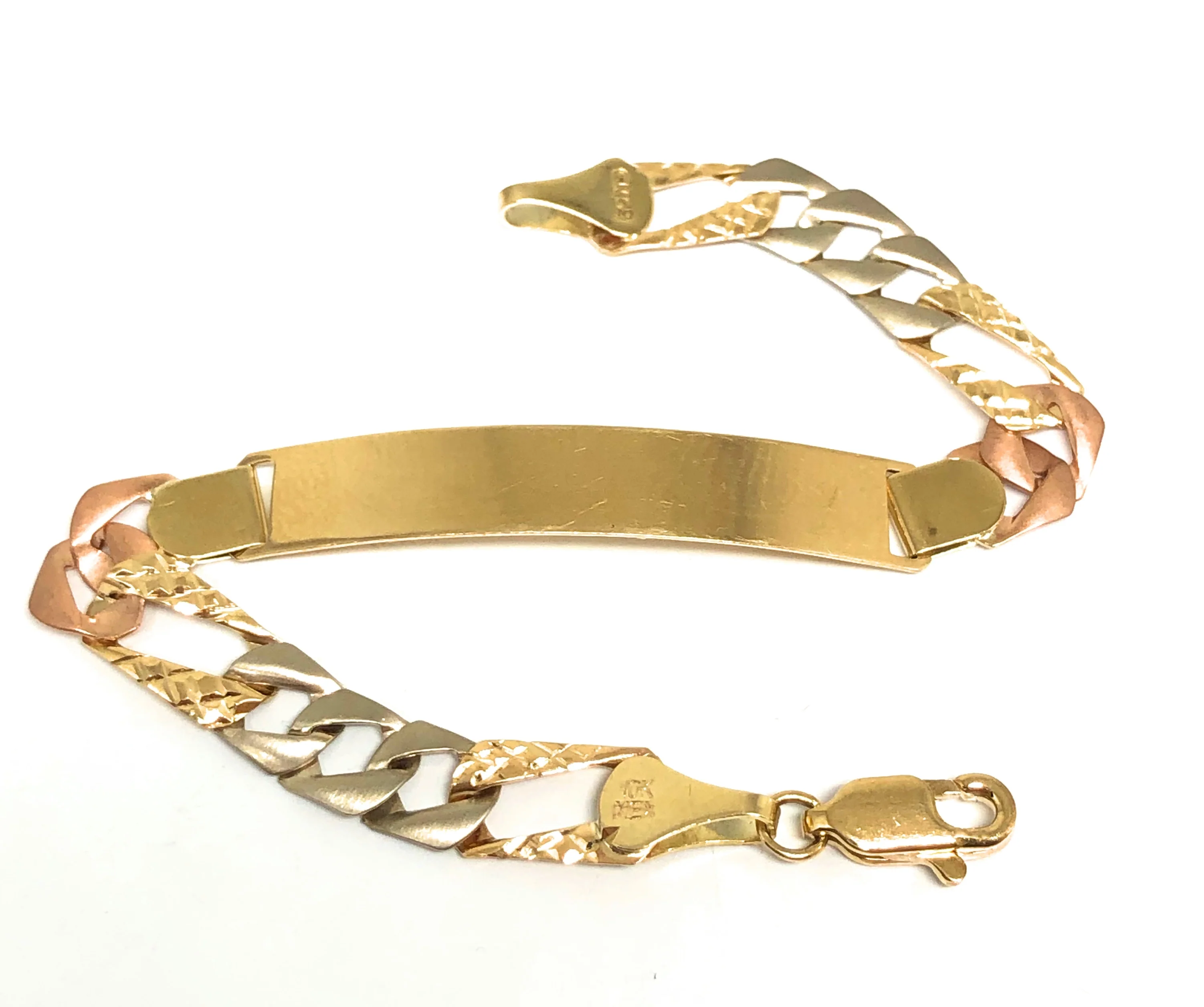 10k Solid Gold Tri-Color Figaro ID Brracelet 6-8 inch 6.5mm width (Free Engraving, Email us name!) - Image 4