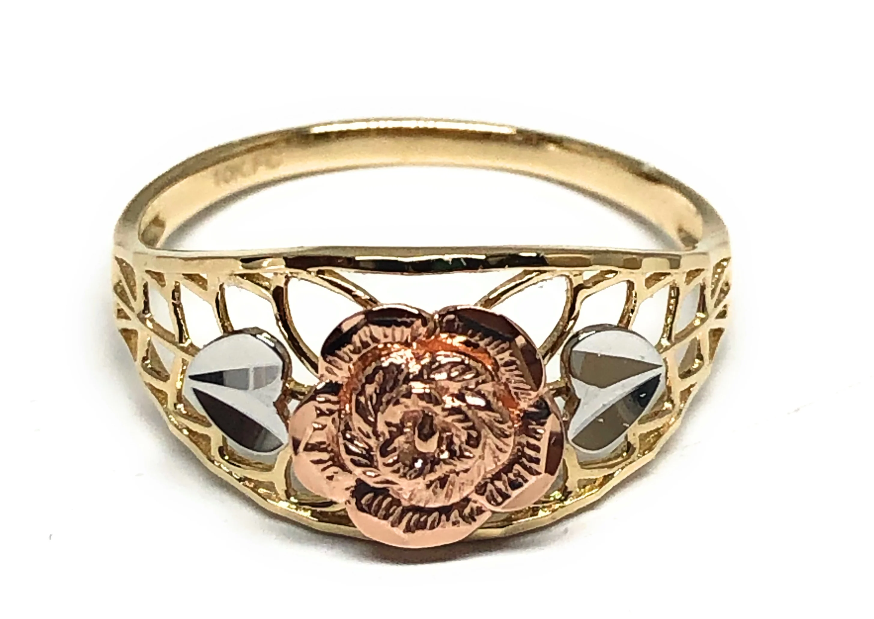 10k Solid Gold Tri-Color Gold Flower Ring (FC 46)