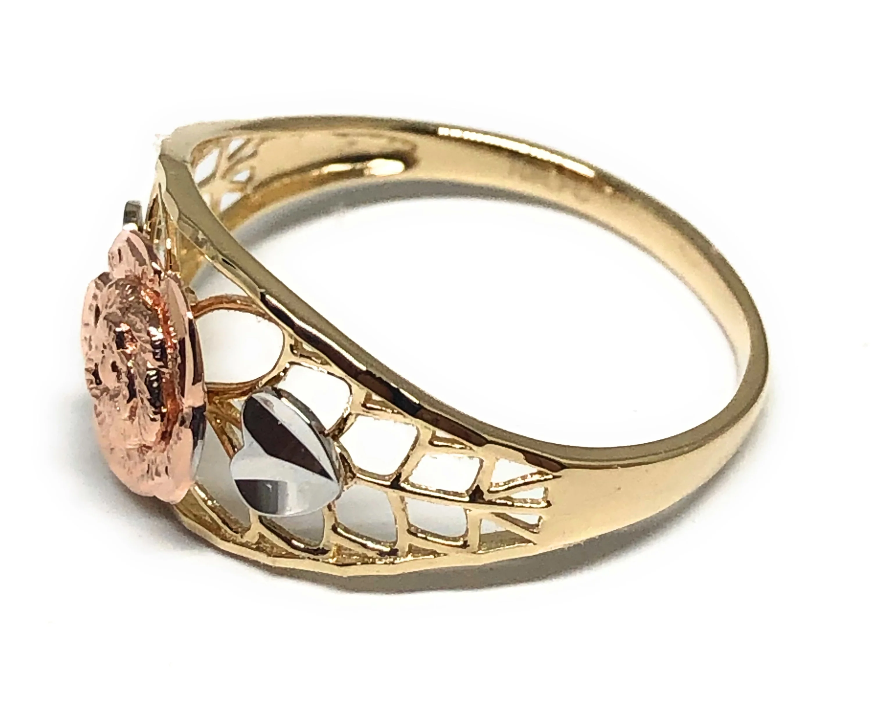 10k Solid Gold Tri-Color Gold Flower Ring (FC 46) - Image 2