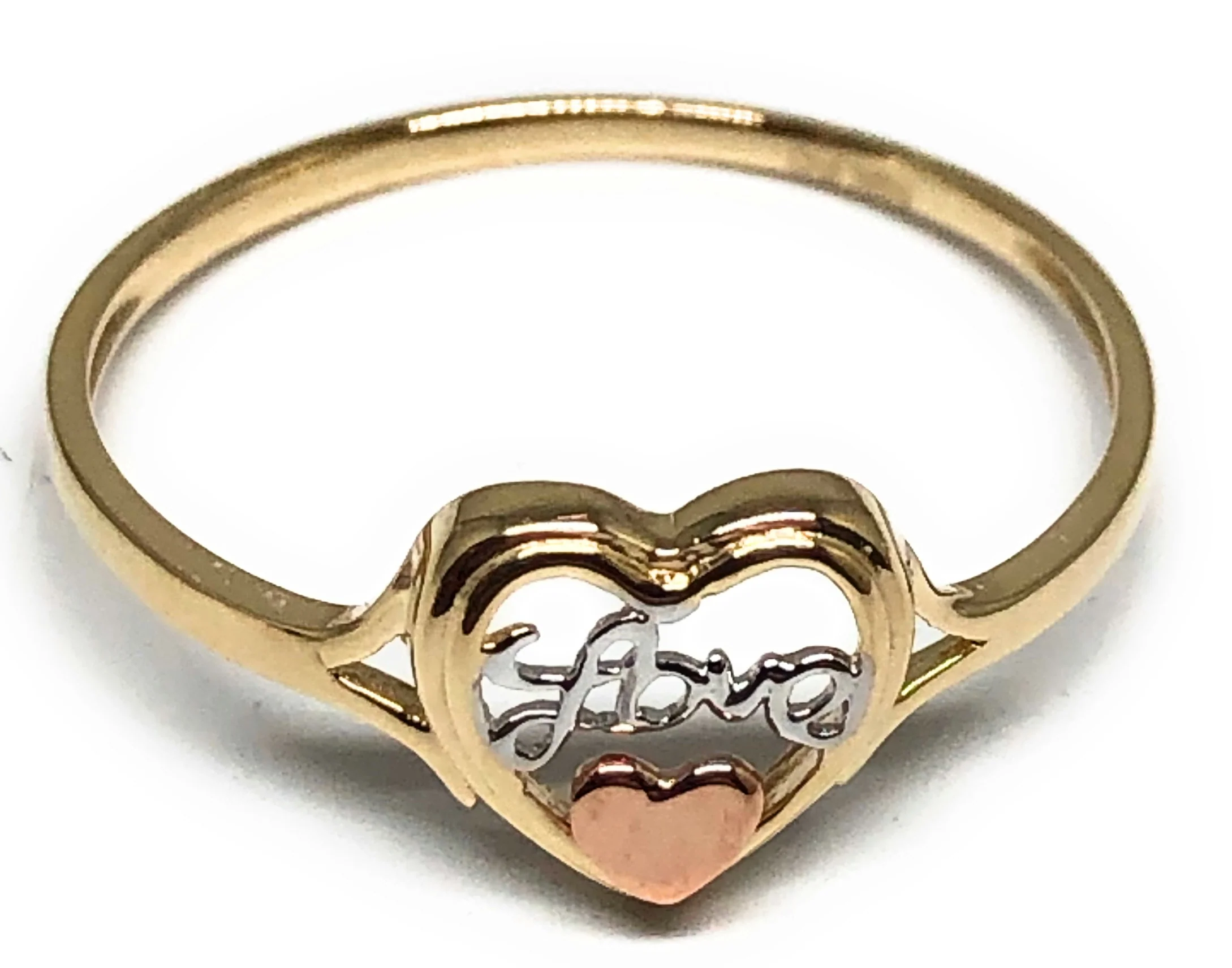 10k Solid Gold Tri-Color Gold DAINTY Heart "Love" Ring (FC 69)
