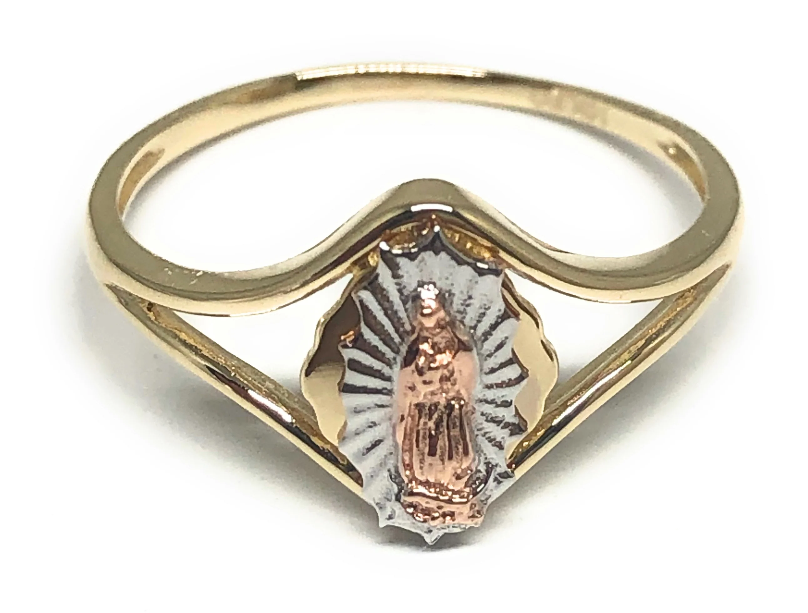 10k Solid Gold Tri-Color Gold Virrgin Mary Ring (FC 27)