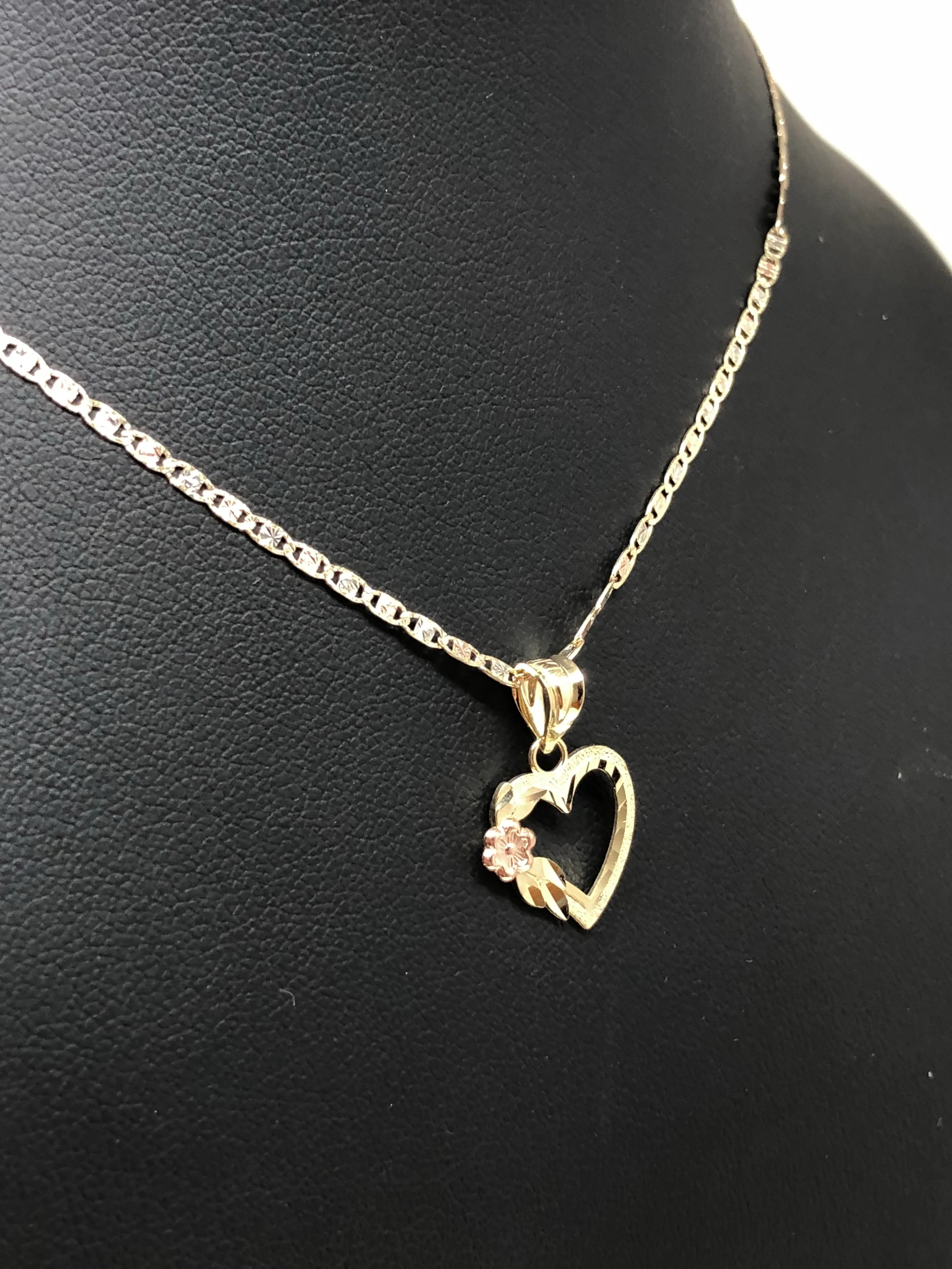 10k Solid Gold Tri-Color Heart Pendant Necklace Tri-Color Valentina Chain - Image 5