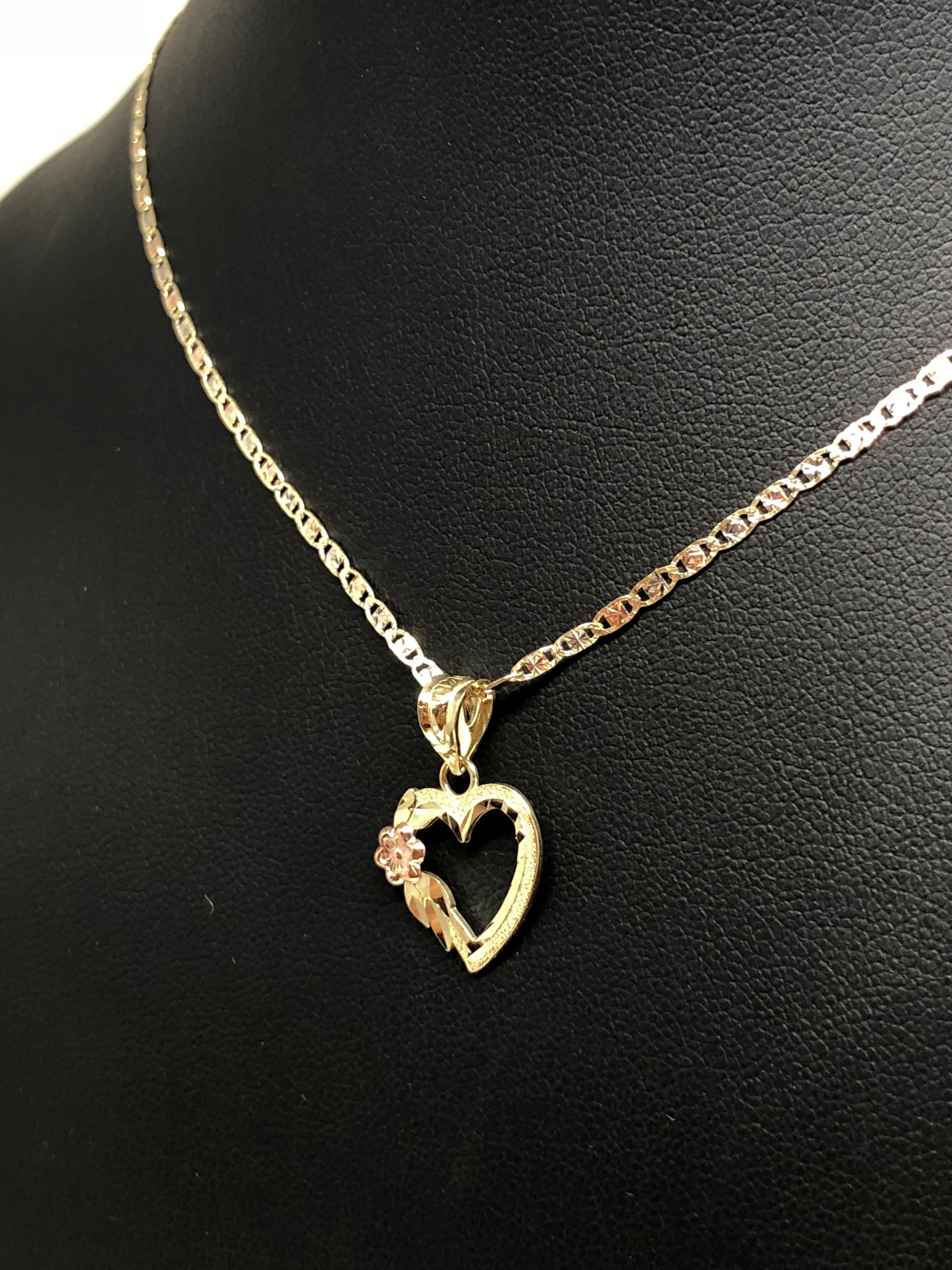 10k Solid Gold Tri-Color Heart Pendant Necklace Tri-Color Valentina Chain - Image 7