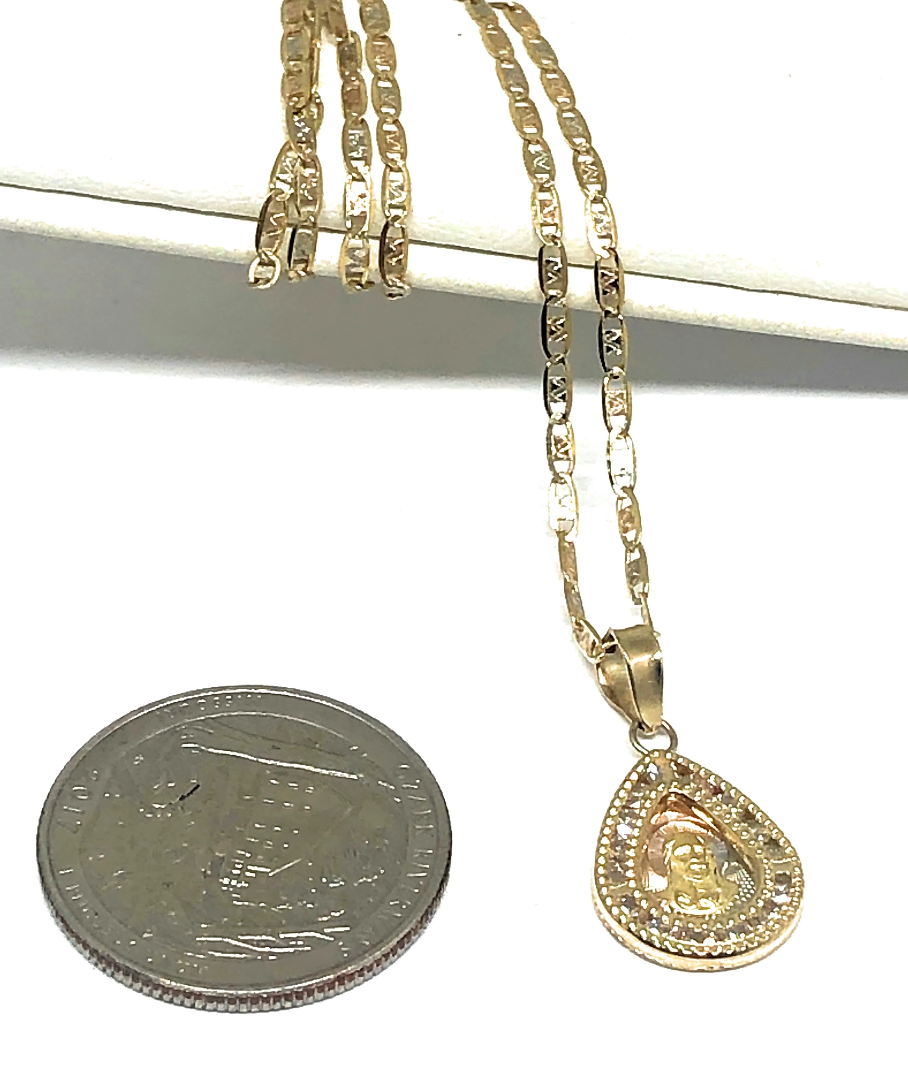 10k Solid Gold Tri-Color Jesus Christ Sagrado Corazon CZ Teardrop Pendant - Image 3