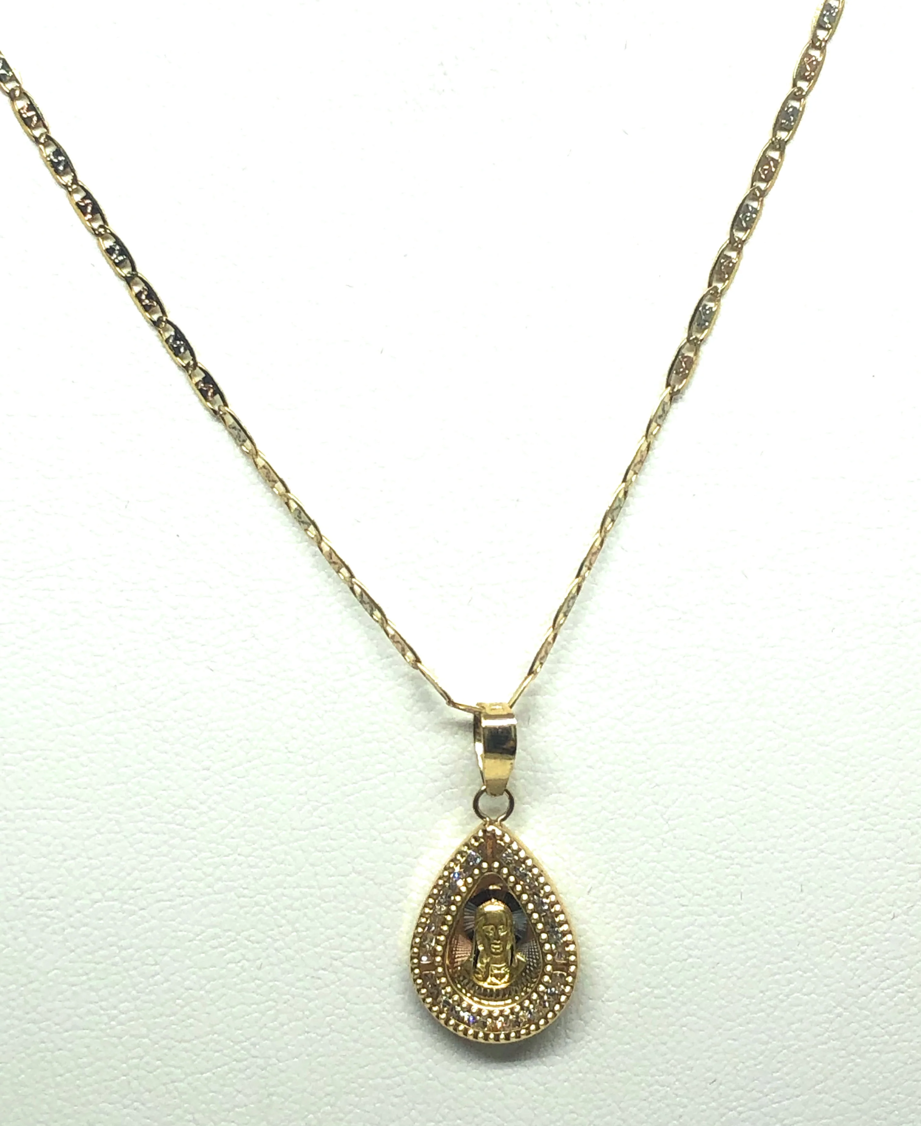 10k Solid Gold Tri-Color Jesus Christ Sagrado Corazon CZ Teardrop Pendant - Image 4