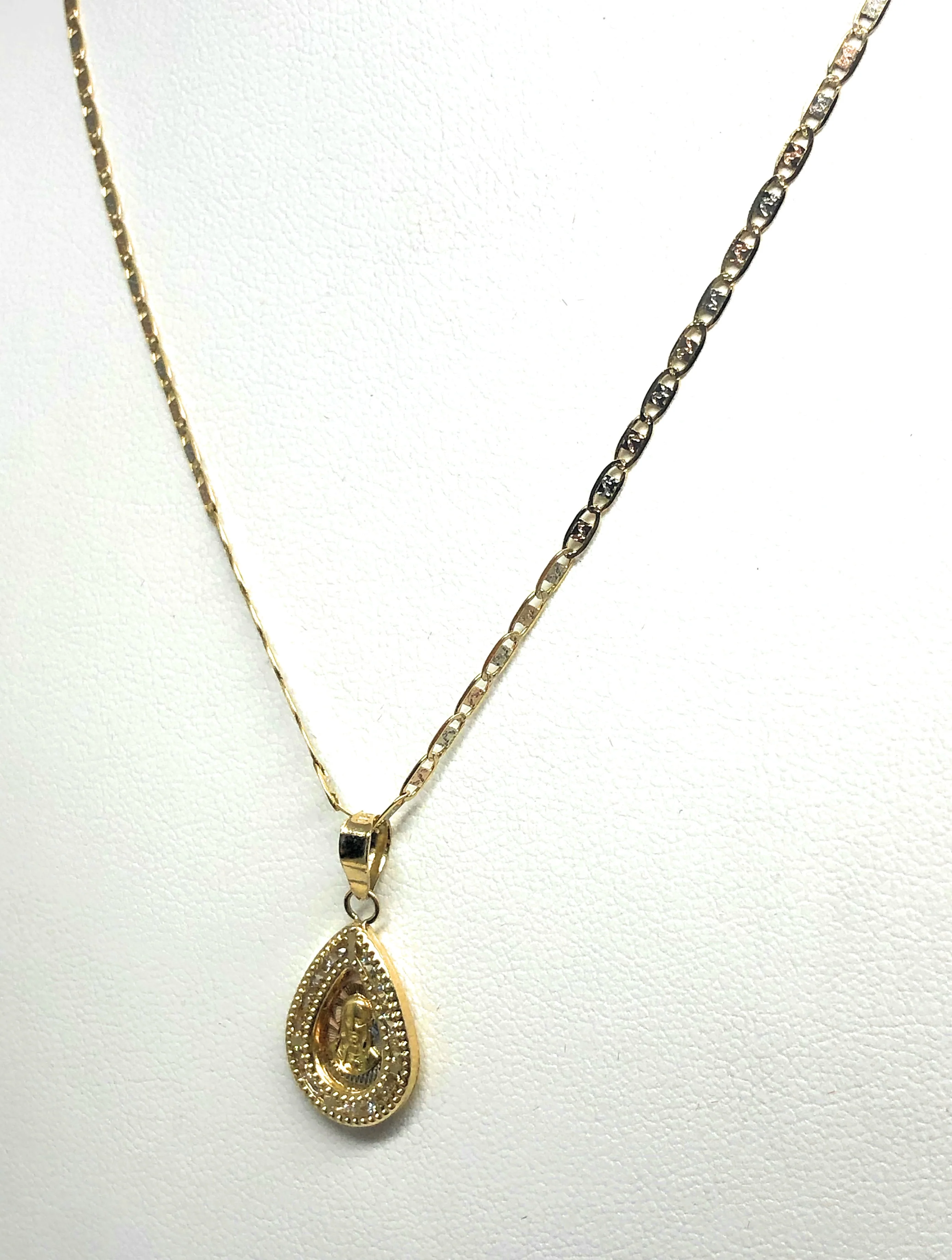 10k Solid Gold Tri-Color Jesus Christ Sagrado Corazon CZ Teardrop Pendant - Image 5