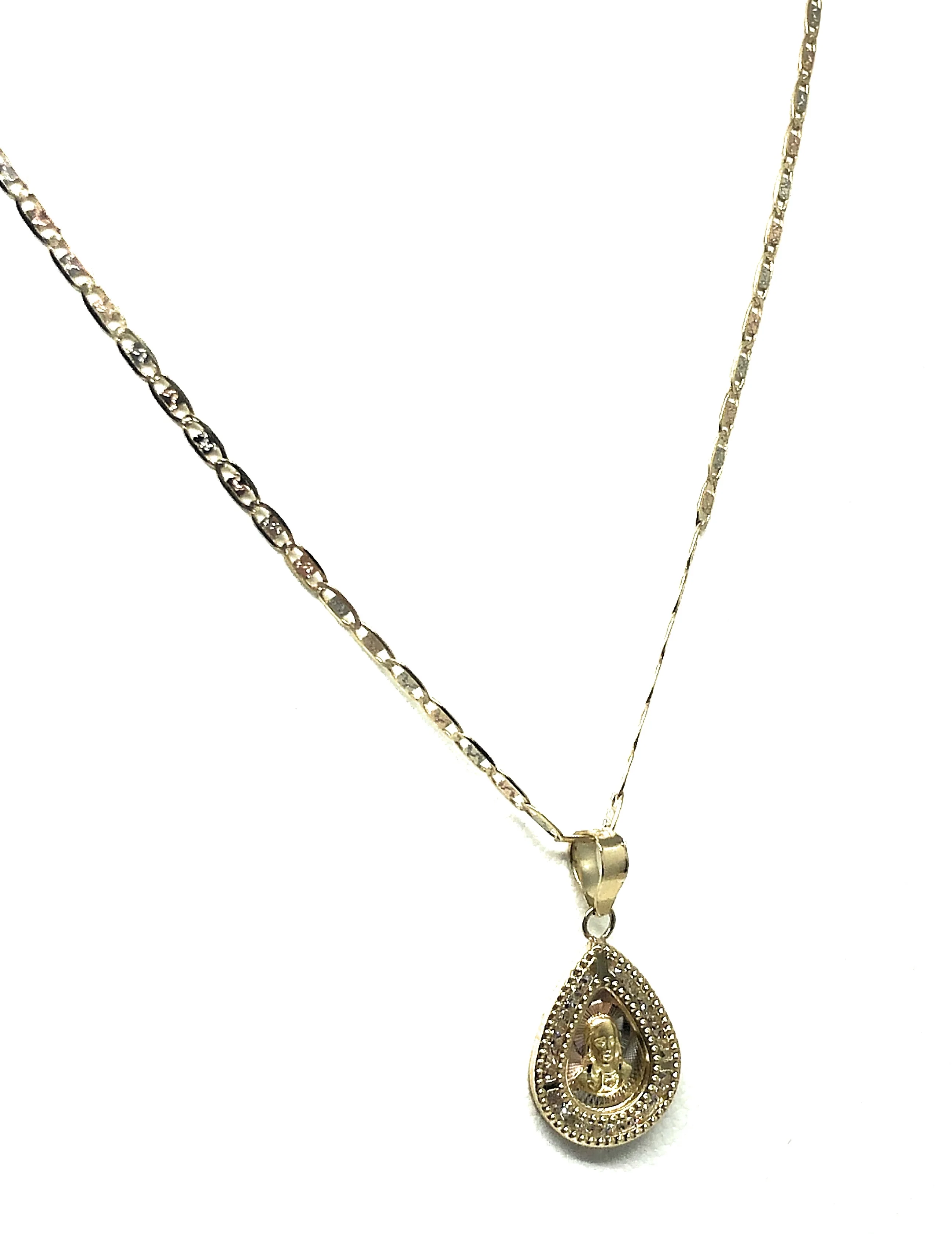 10k Solid Gold Tri-Color Jesus Christ Sagrado Corazon CZ Teardrop Pendant - Image 6