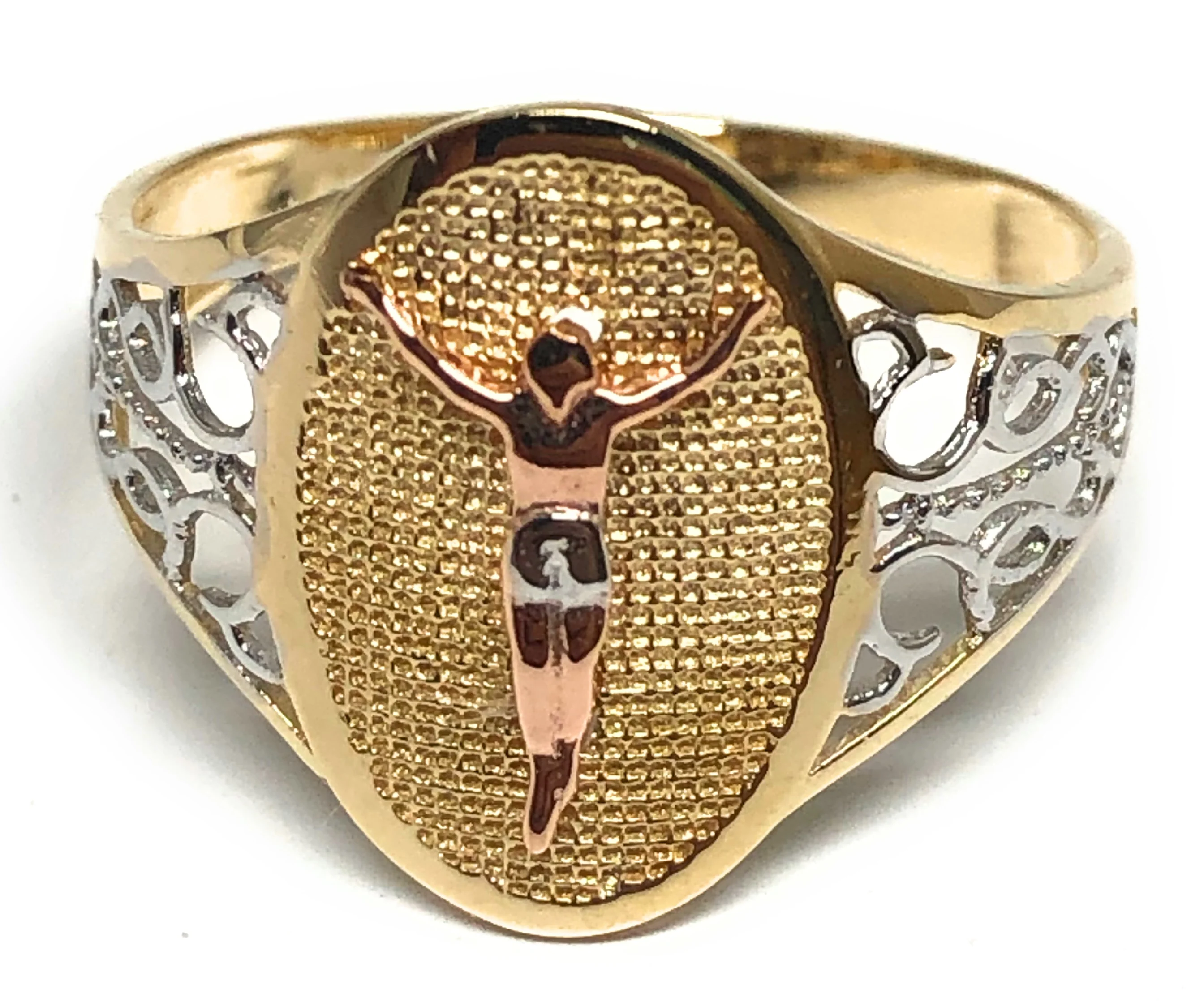 10k Solid Gold Tri-Color Jesus Crucifix Ring (FC 127)