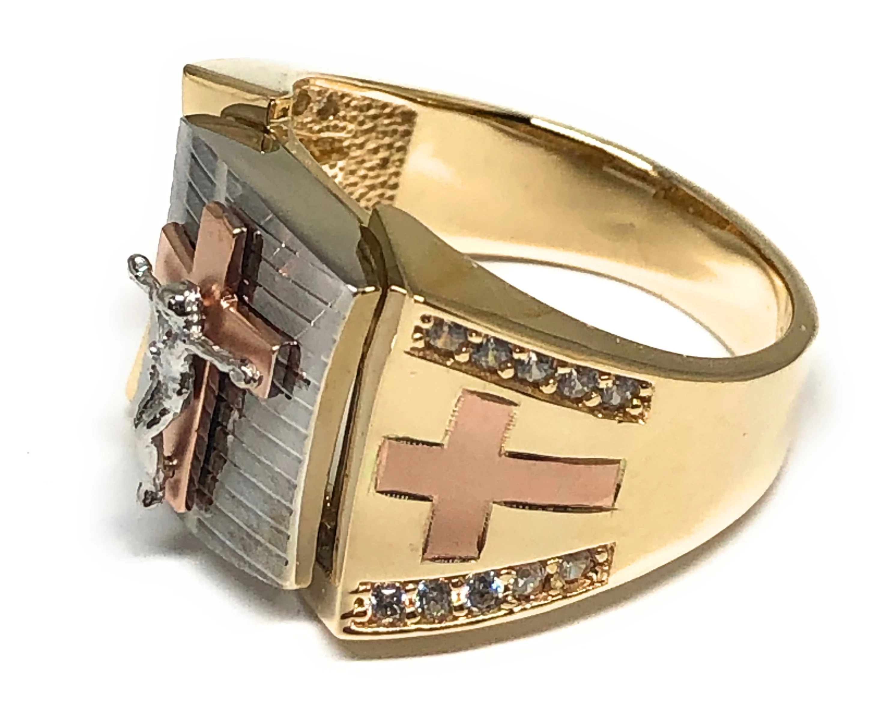 10k Solid Gold Tri-Color Jesus Crucifix Ring (9.1g) (FC 128) - Image 3