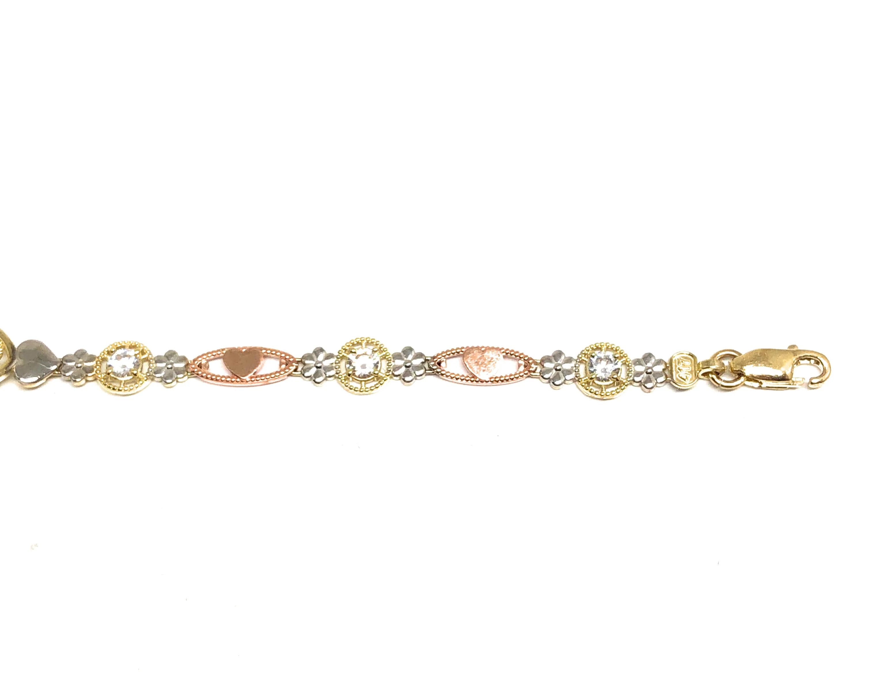 10k Solid Gold Tri-Color Mis 15 Años Crown Brracelet Cubic Zirconia 7.5" - Image 5