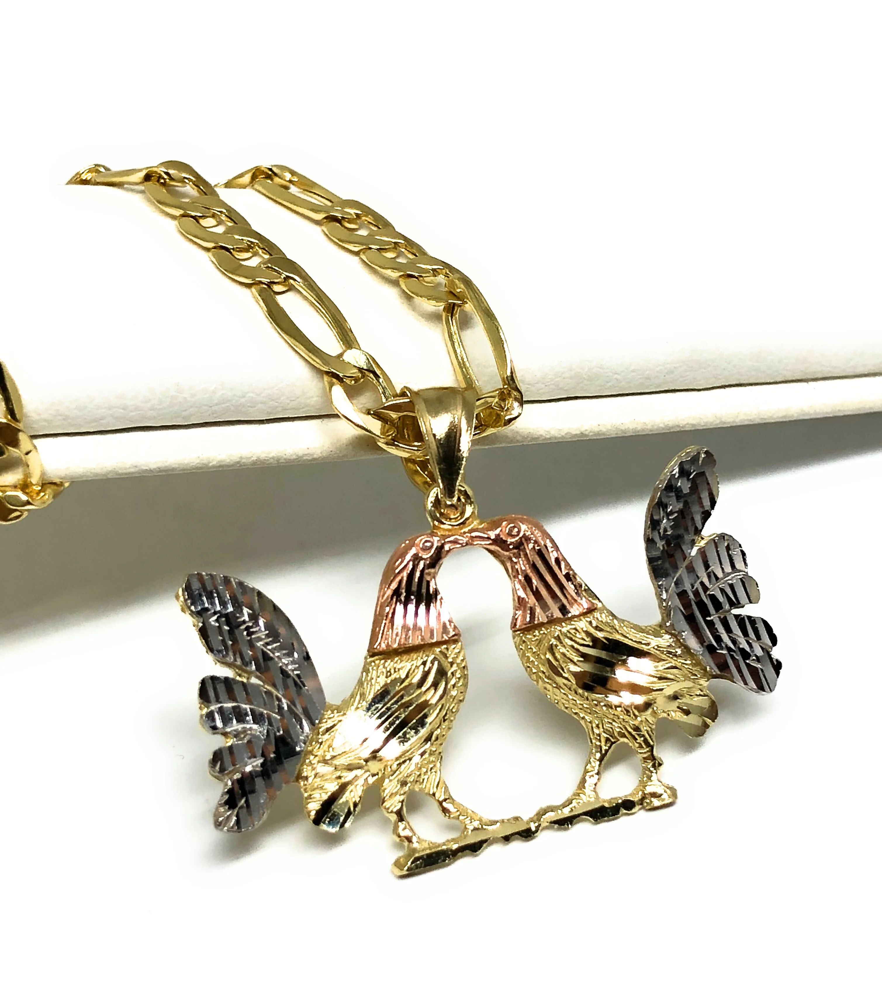 10k Solid Gold Tri-Color Rooster Pendant Necklace with Chain - Image 3