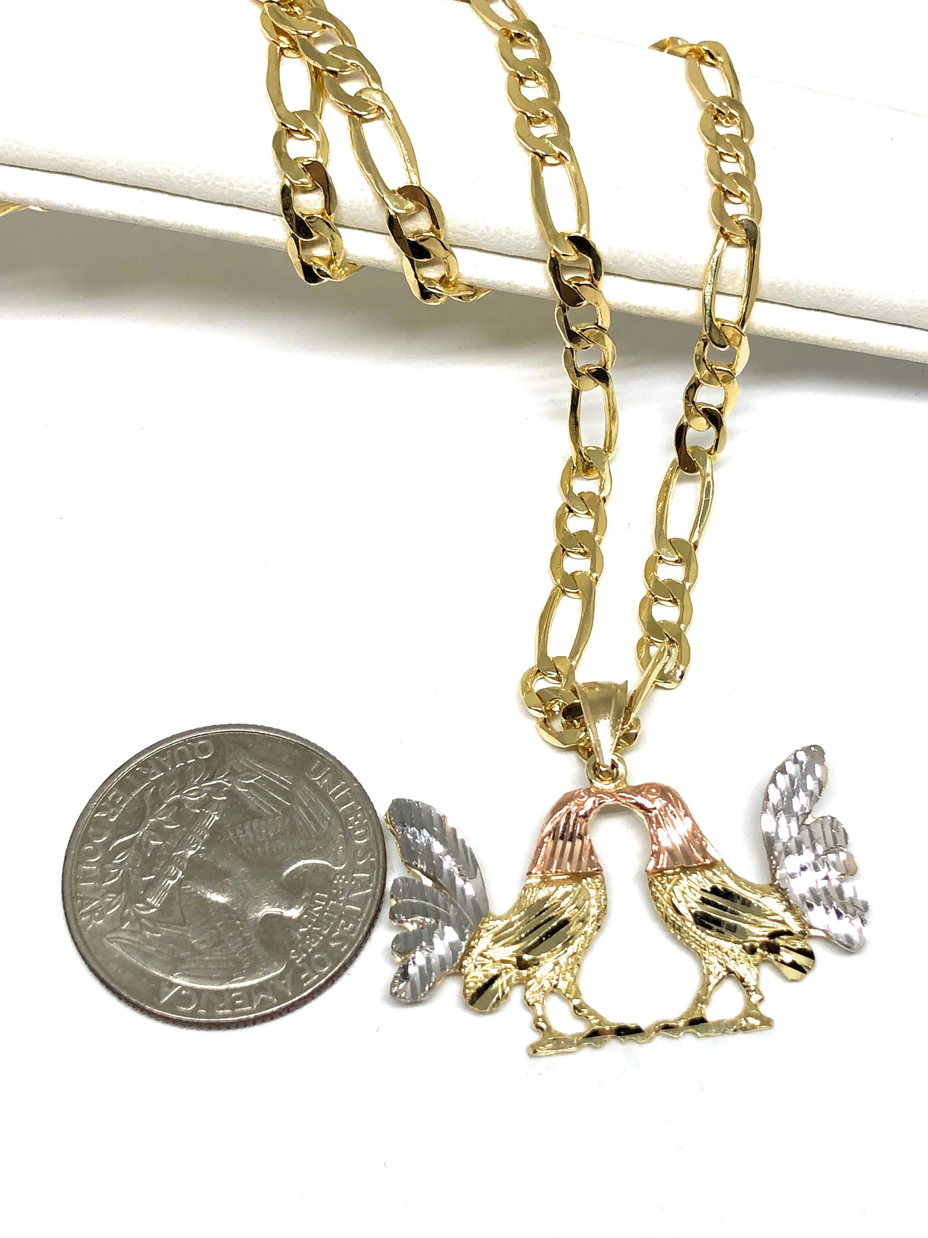 10k Solid Gold Tri-Color Rooster Pendant Necklace with Chain - Image 4