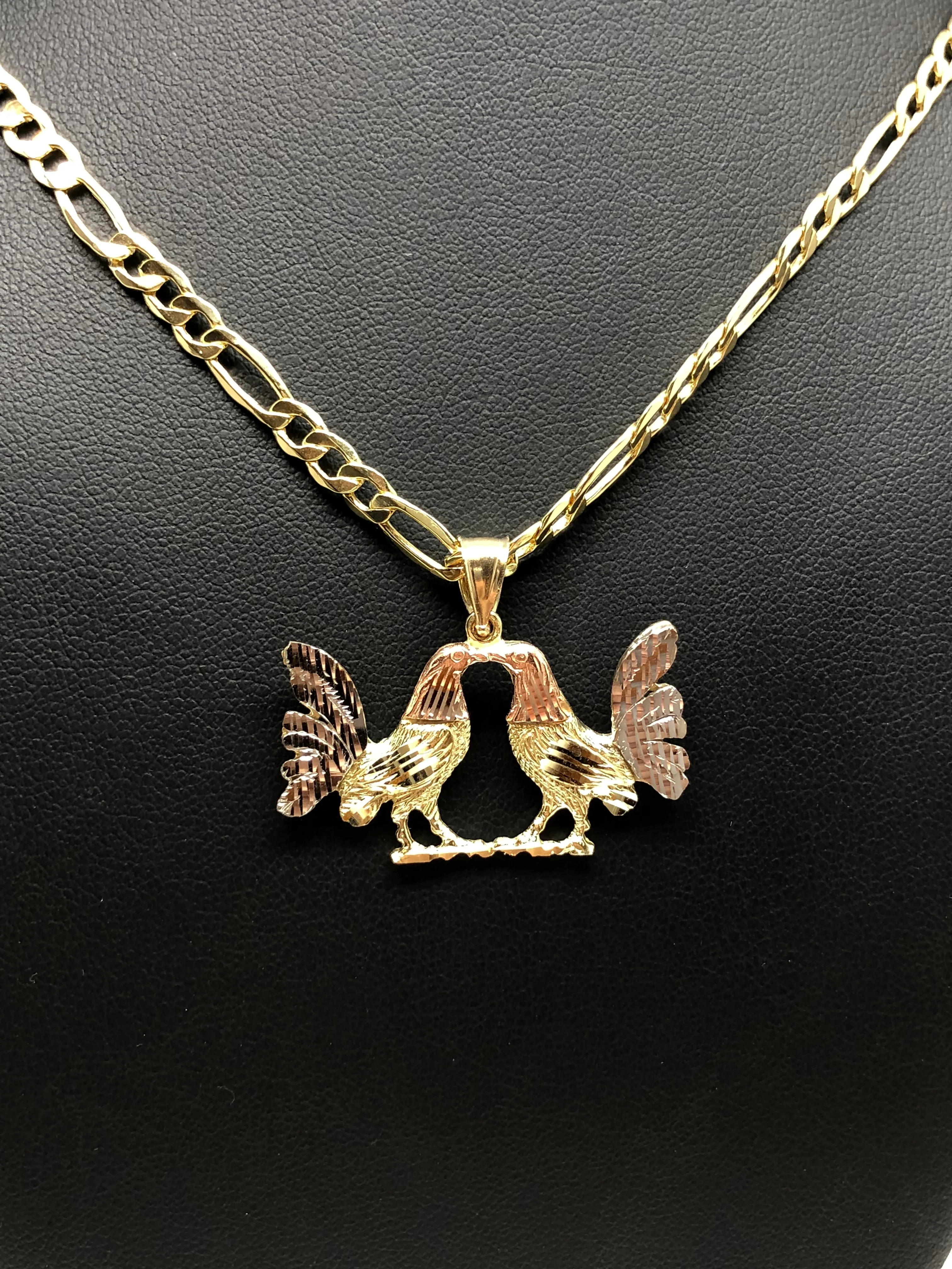 10k Solid Gold Tri-Color Rooster Pendant Necklace with Chain - Image 6