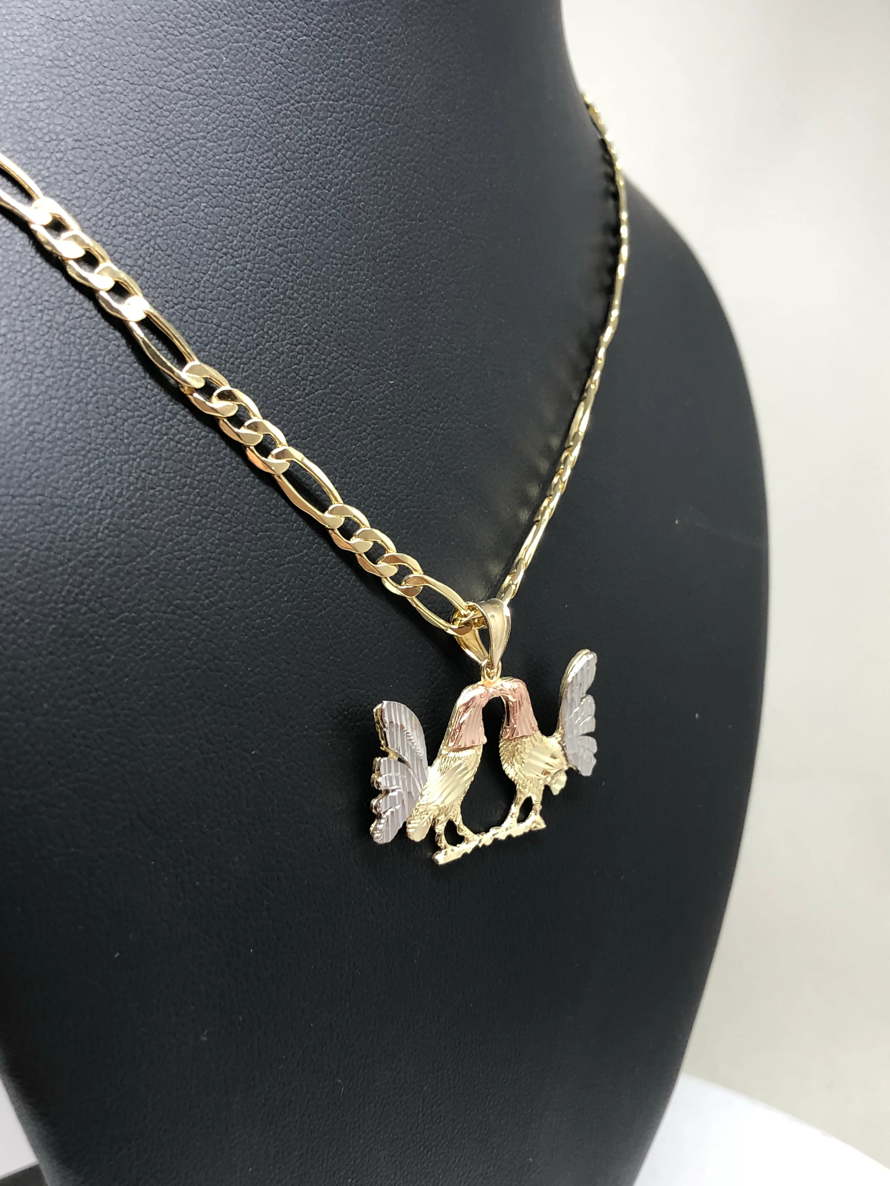 10k Solid Gold Tri-Color Rooster Pendant Necklace with Chain - Image 7