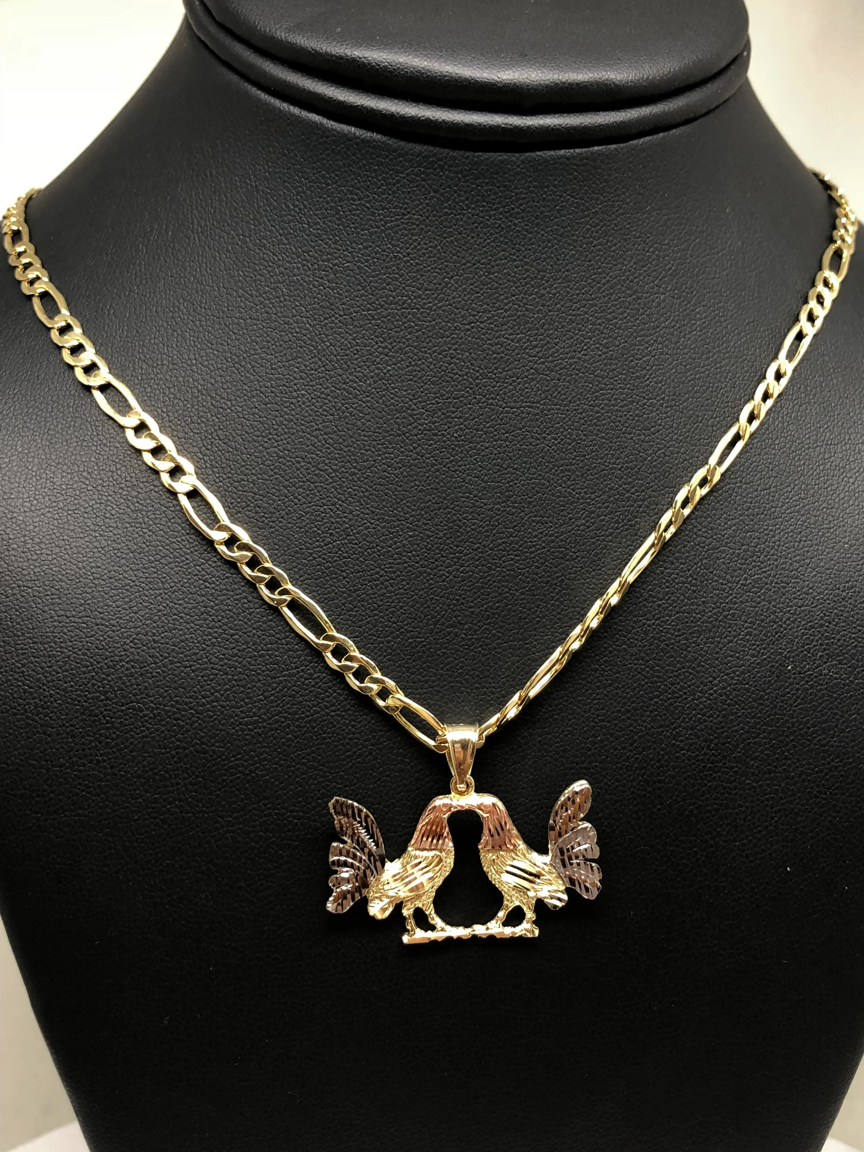 10k Solid Gold Tri-Color Rooster Pendant Necklace with Chain - Image 9