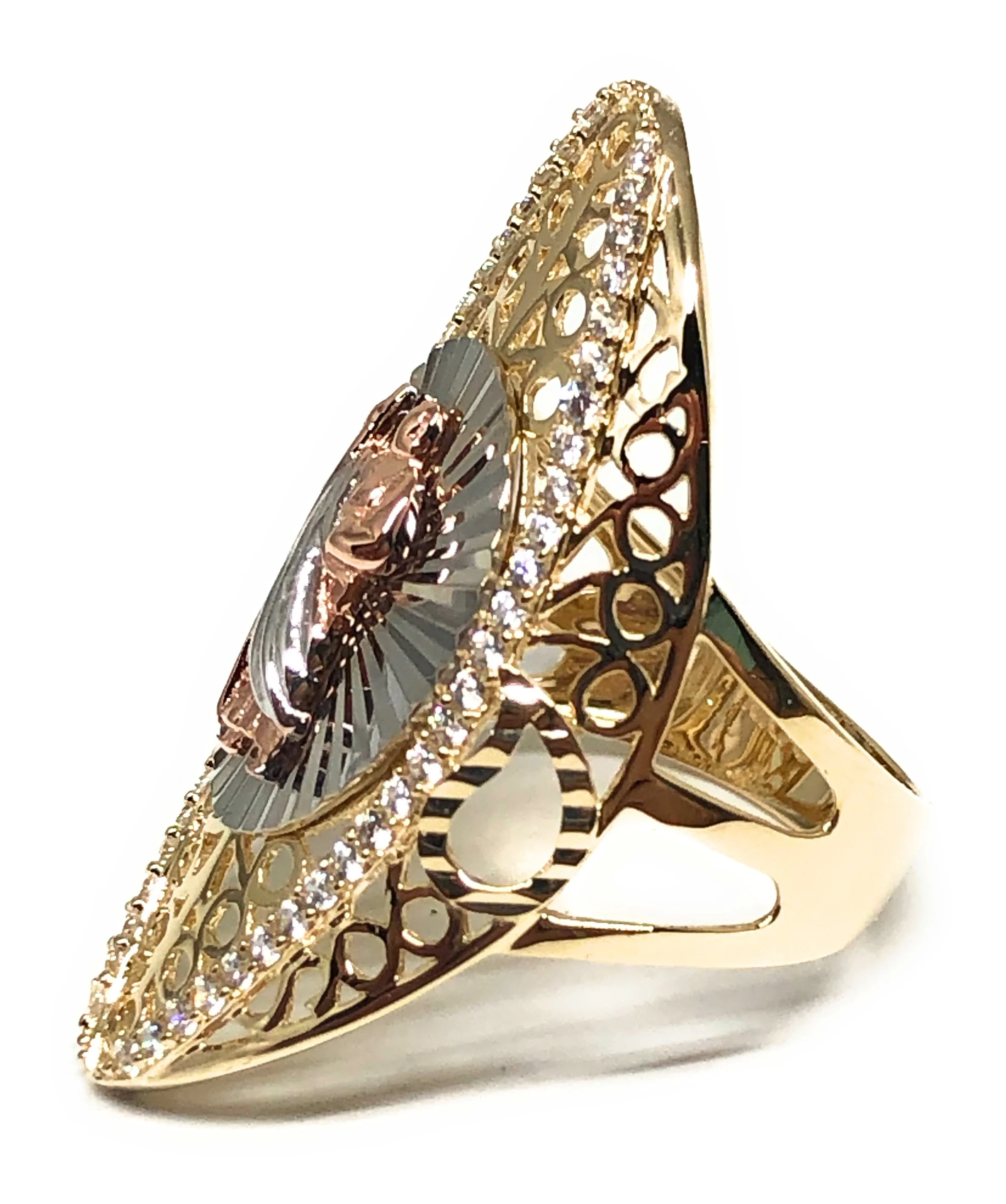 10k Solid Gold Tri-Color Saan Judas Oval Fancy CZ Ring (FC 75) - Image 3