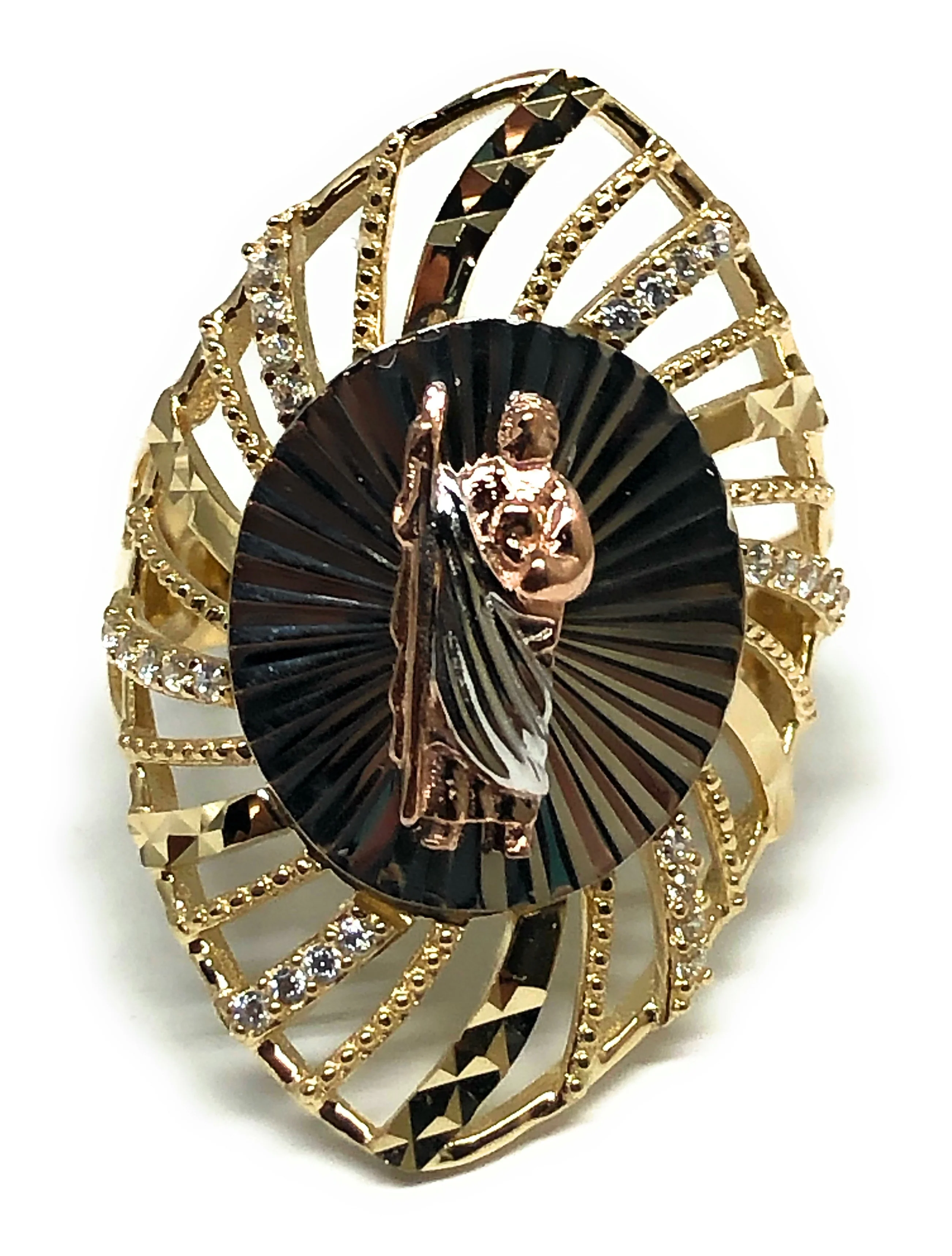 10k Solid Gold Tri-Color Saan Judas Oval Fancy CZ Ring (FC 76)