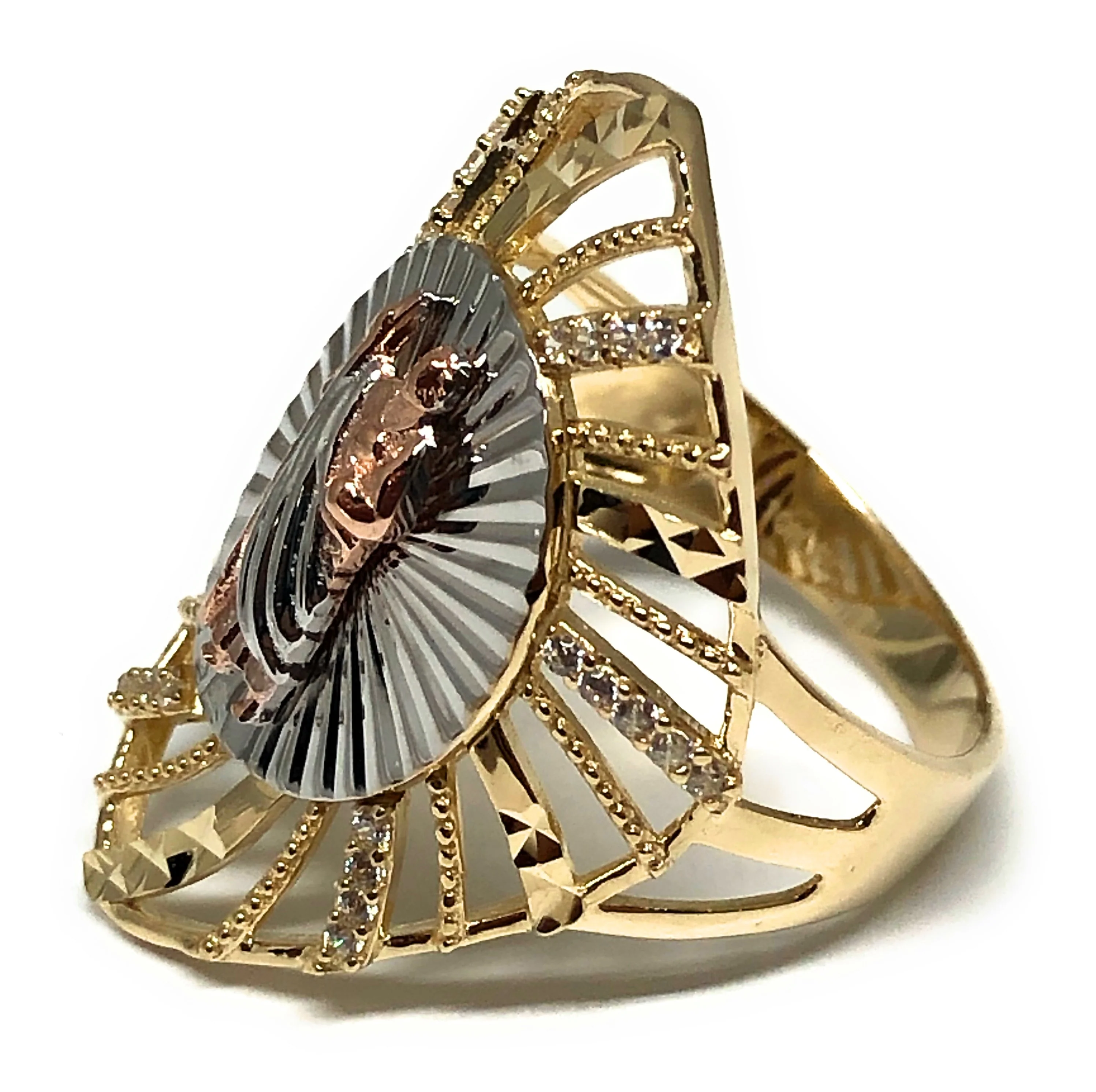 10k Solid Gold Tri-Color Saan Judas Oval Fancy CZ Ring (FC 76) - Image 2