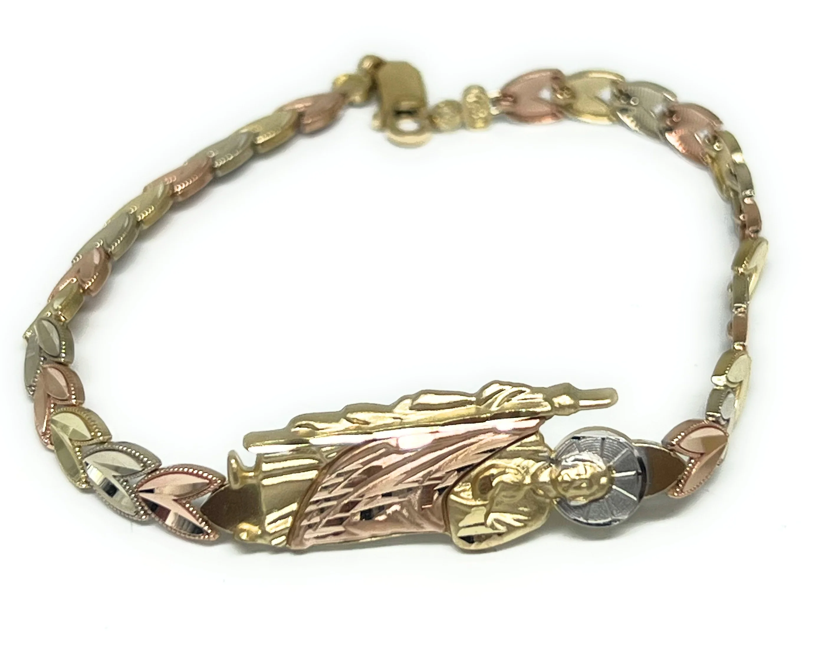 10k Solid Gold Tri-Color SAAN JUDAS SAAINT JUDE Brracelet 7.5 inch
