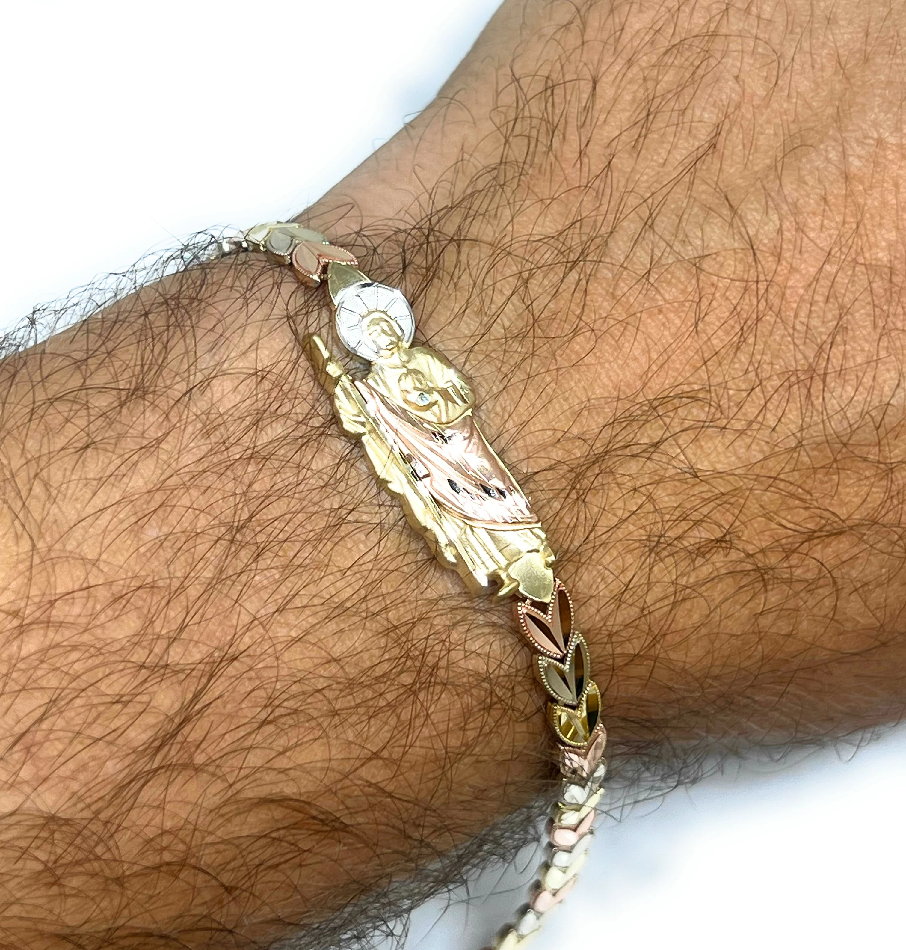 10k Solid Gold Tri-Color SAAN JUDAS SAAINT JUDE Brracelet 7.5 inch - Image 2