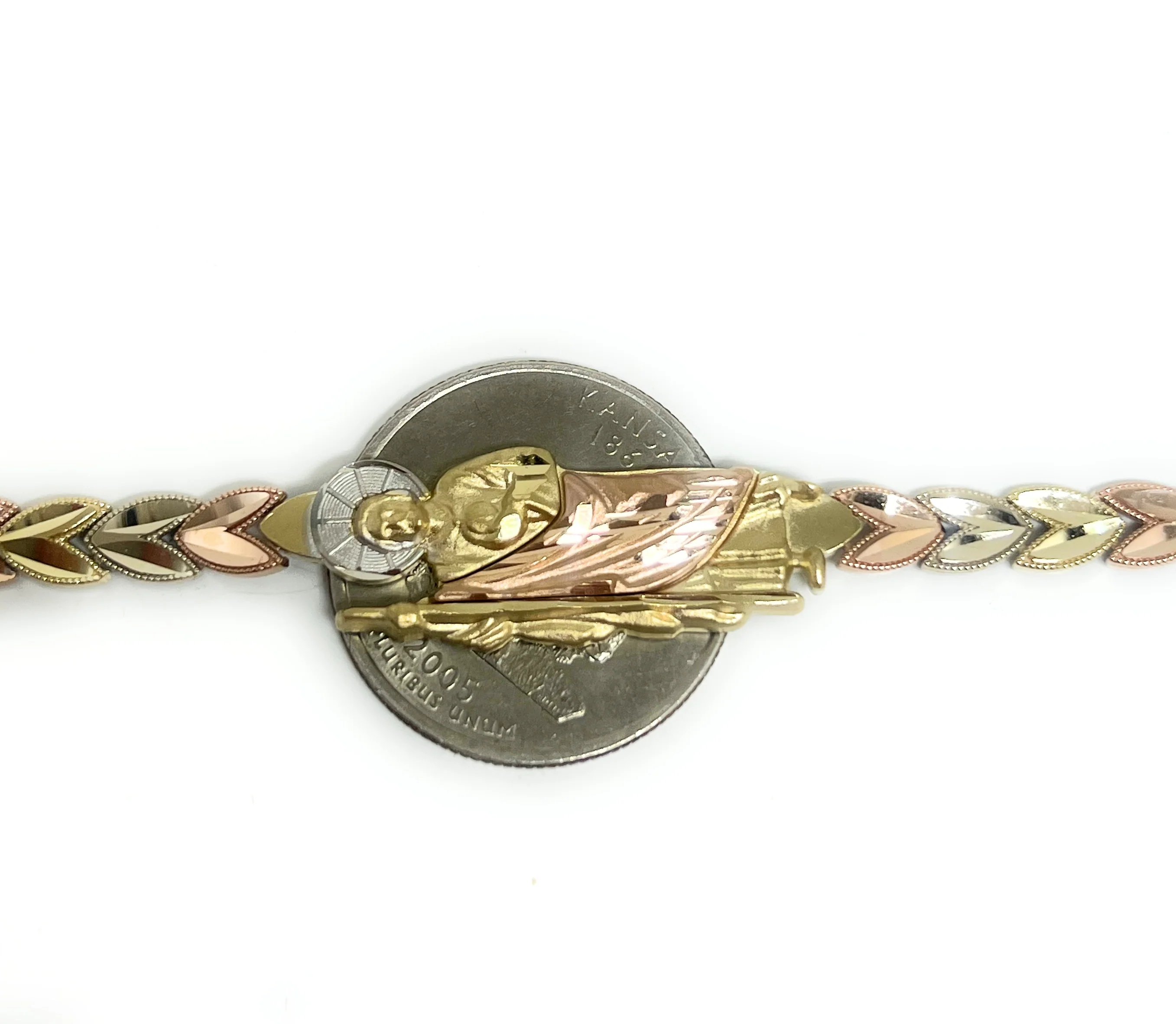 10k Solid Gold Tri-Color SAAN JUDAS SAAINT JUDE Brracelet 7.5 inch - Image 3