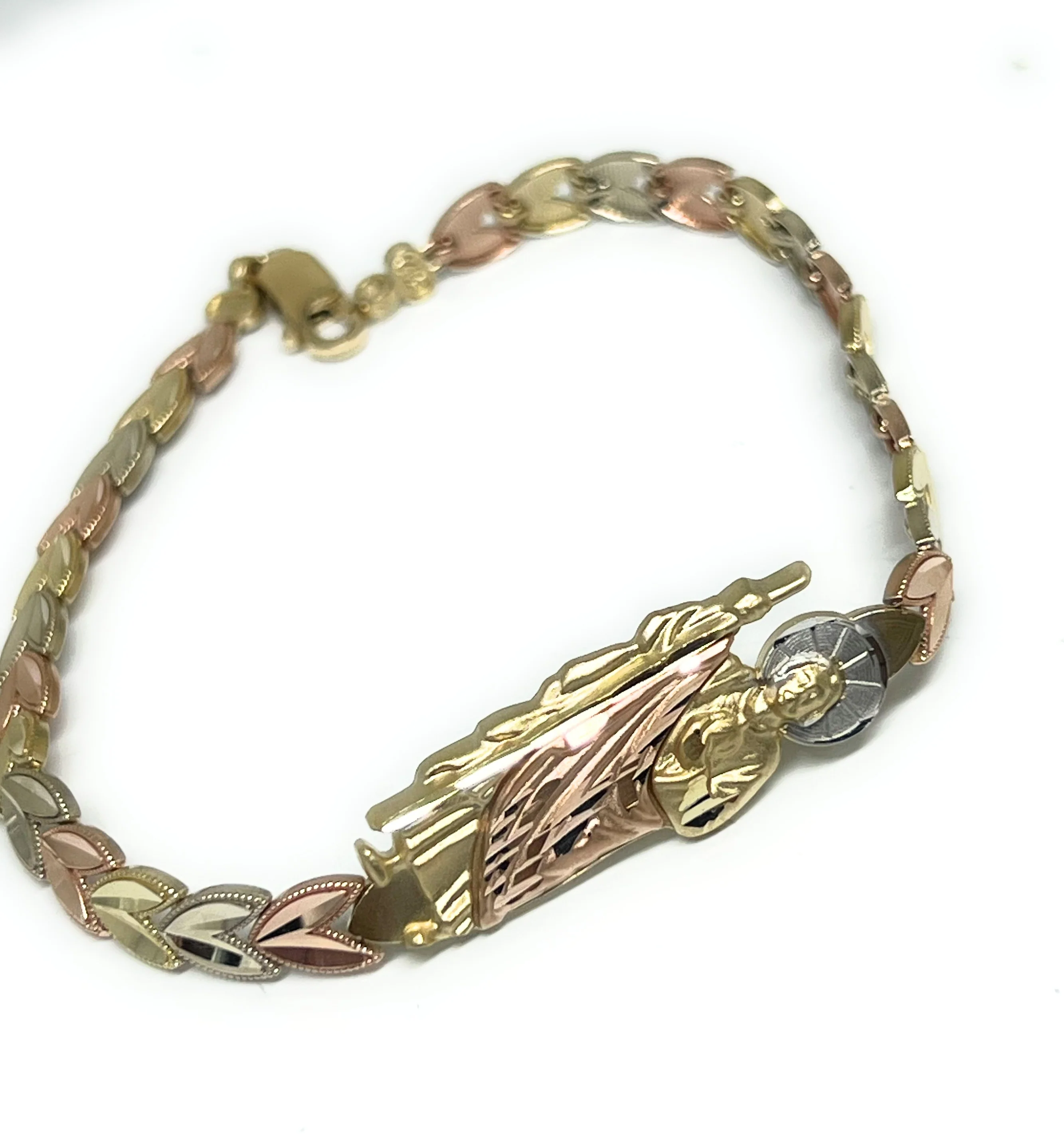 10k Solid Gold Tri-Color SAAN JUDAS SAAINT JUDE Brracelet 7.5 inch - Image 4