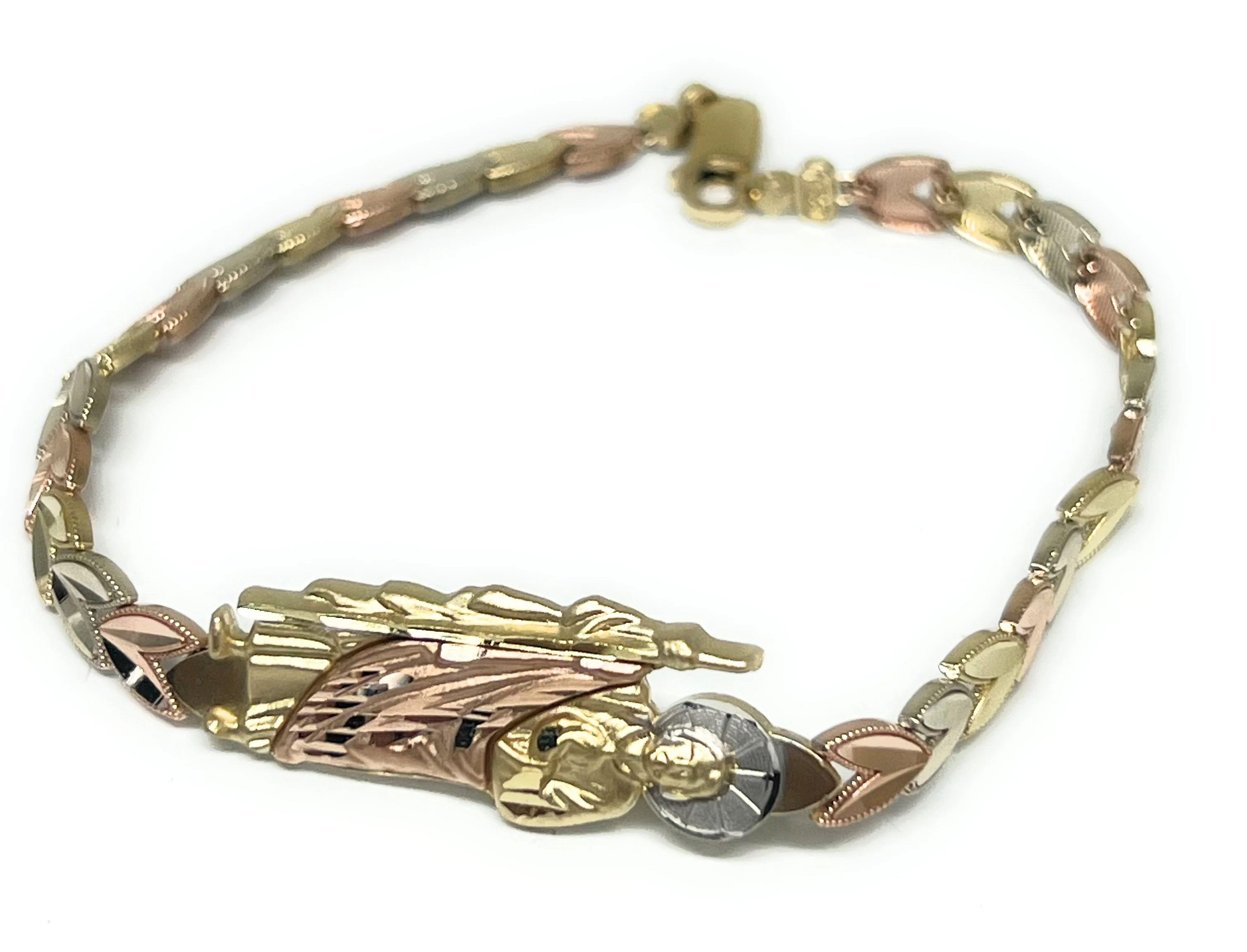 10k Solid Gold Tri-Color SAAN JUDAS SAAINT JUDE Brracelet 7.5 inch - Image 5