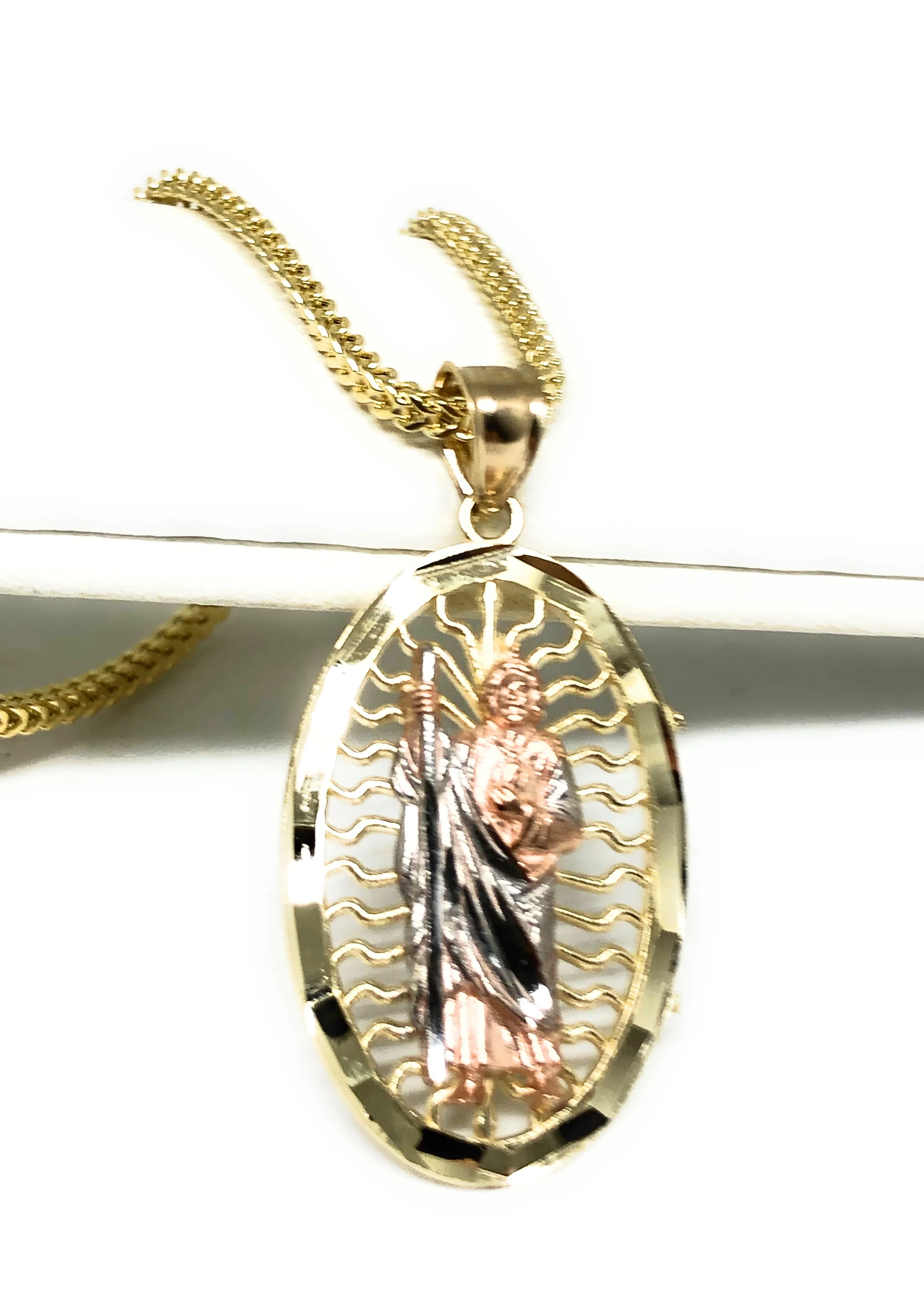 10k Solid Gold Tri-Color Saan Judas Saaint Jude Pendant Necklace with Chain Options - Image 2