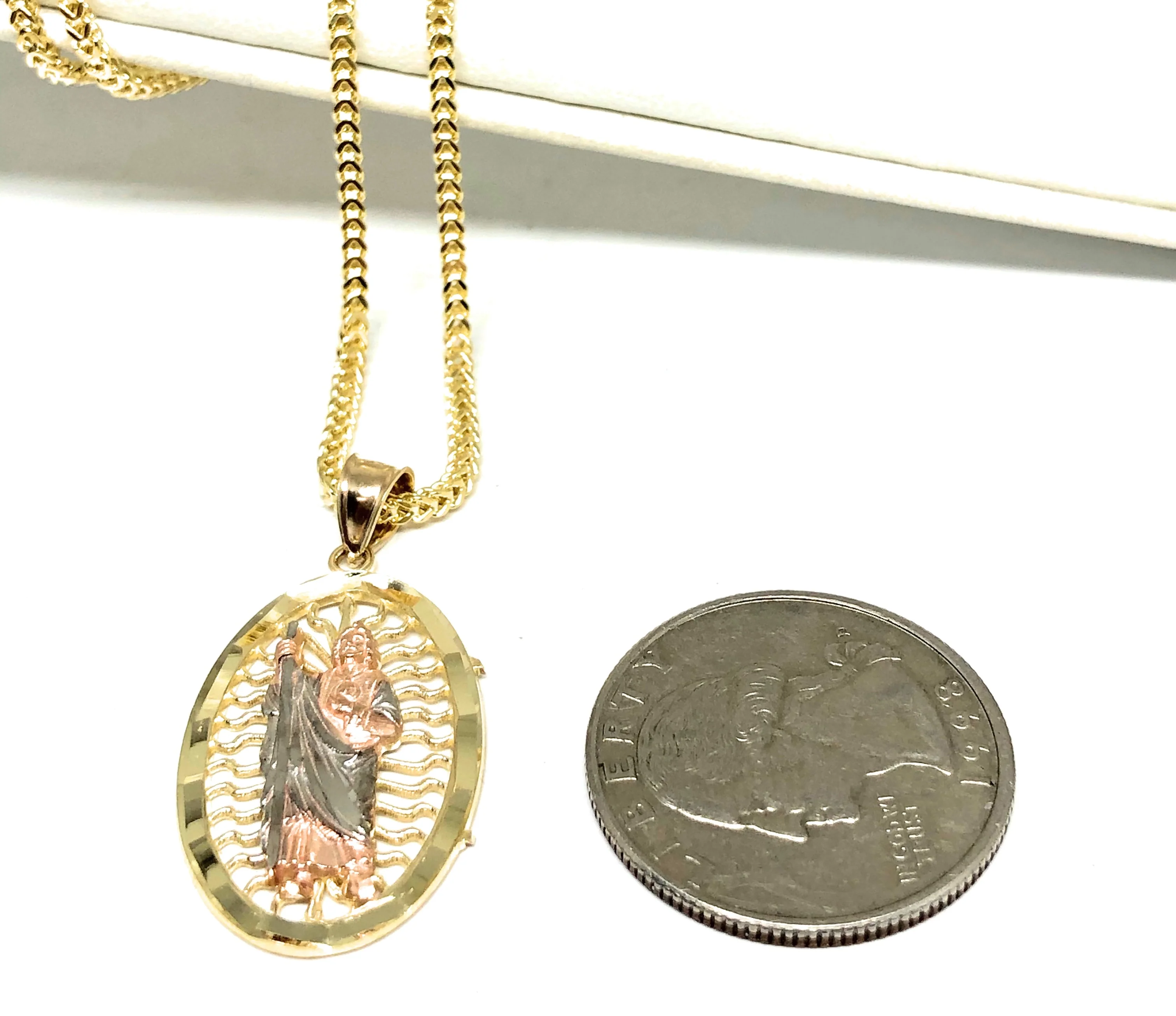 10k Solid Gold Tri-Color Saan Judas Saaint Jude Pendant Necklace with Chain Options - Image 3