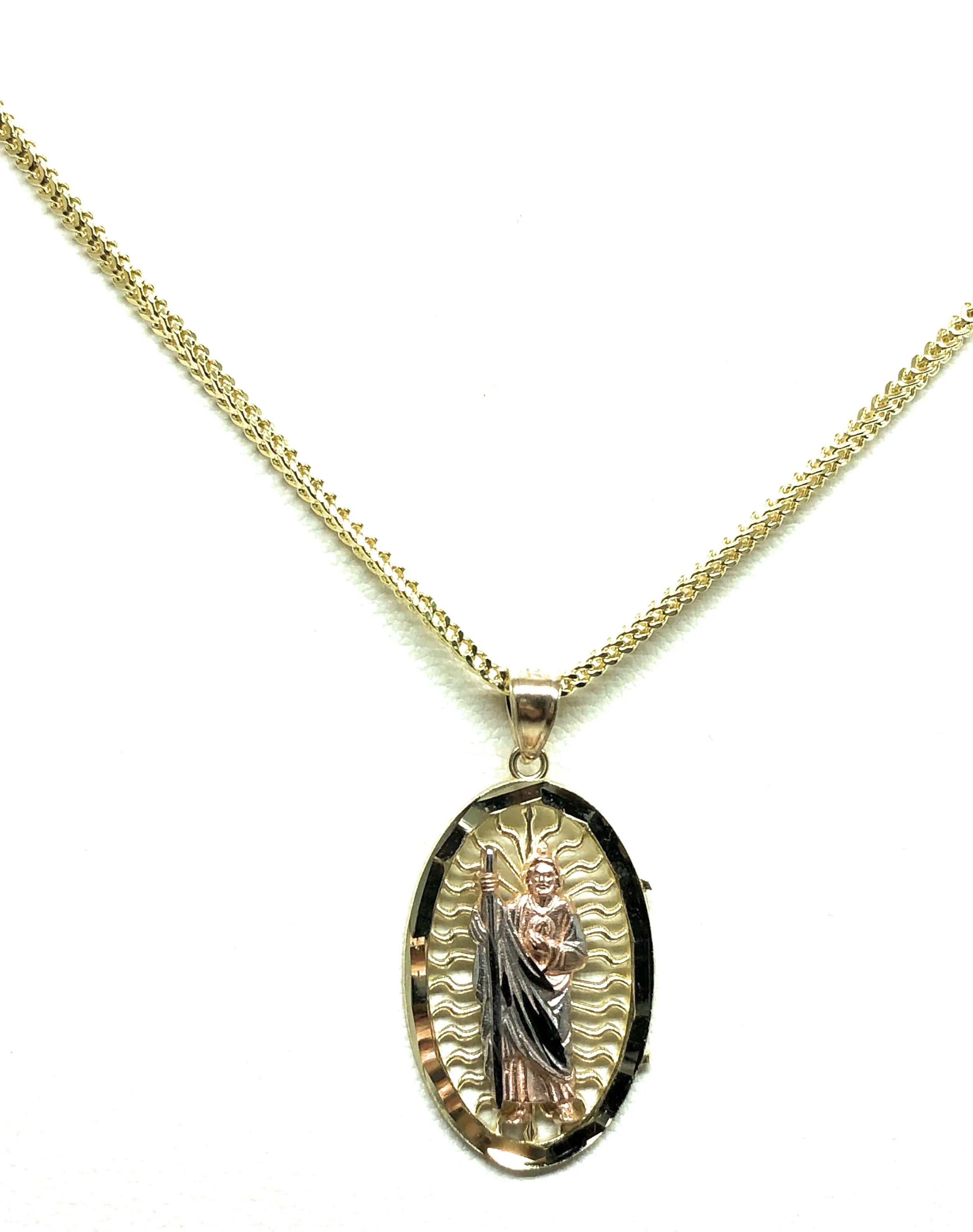 10k Solid Gold Tri-Color Saan Judas Saaint Jude Pendant Necklace with Chain Options - Image 4