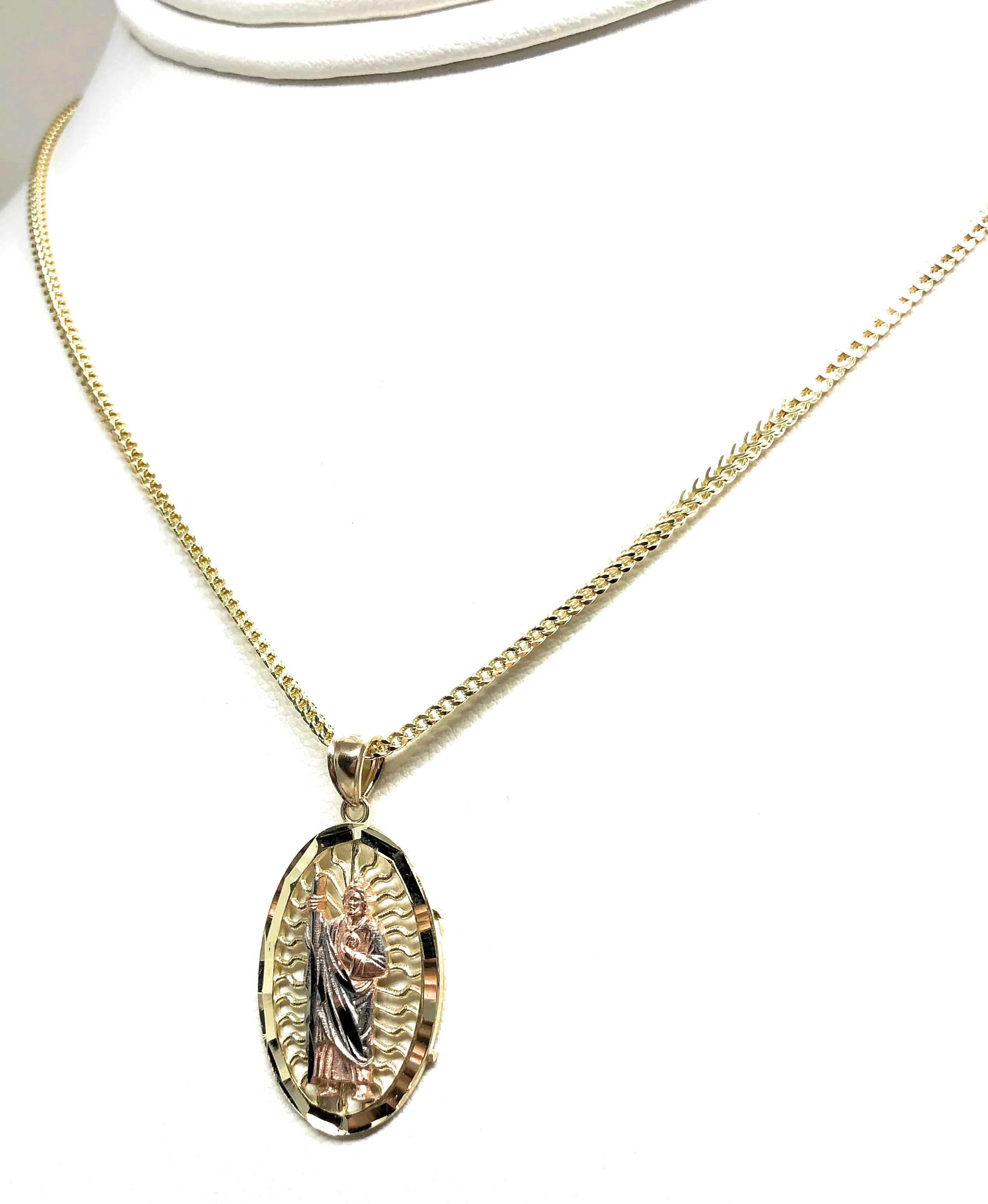 10k Solid Gold Tri-Color Saan Judas Saaint Jude Pendant Necklace with Chain Options - Image 5