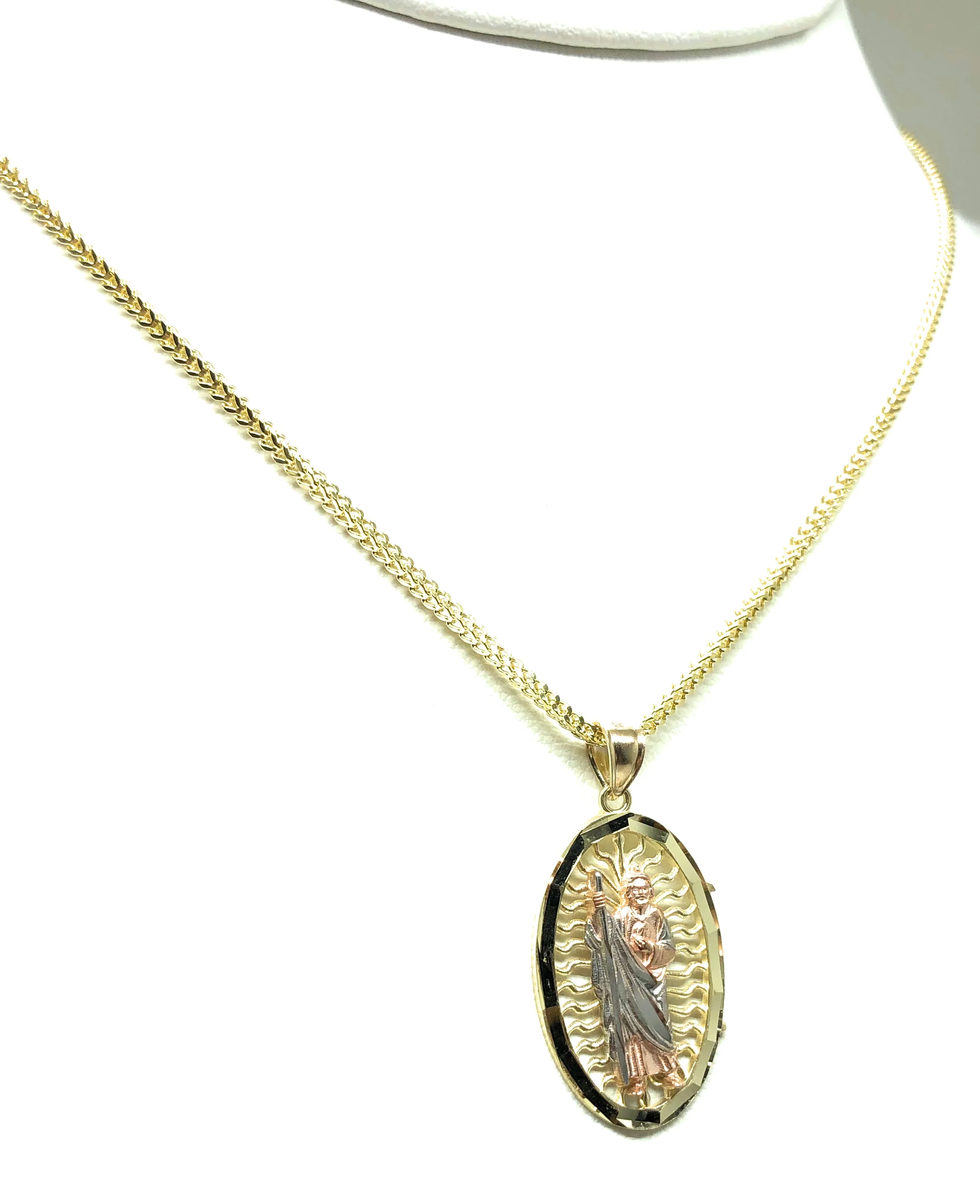 10k Solid Gold Tri-Color Saan Judas Saaint Jude Pendant Necklace with Chain Options - Image 6