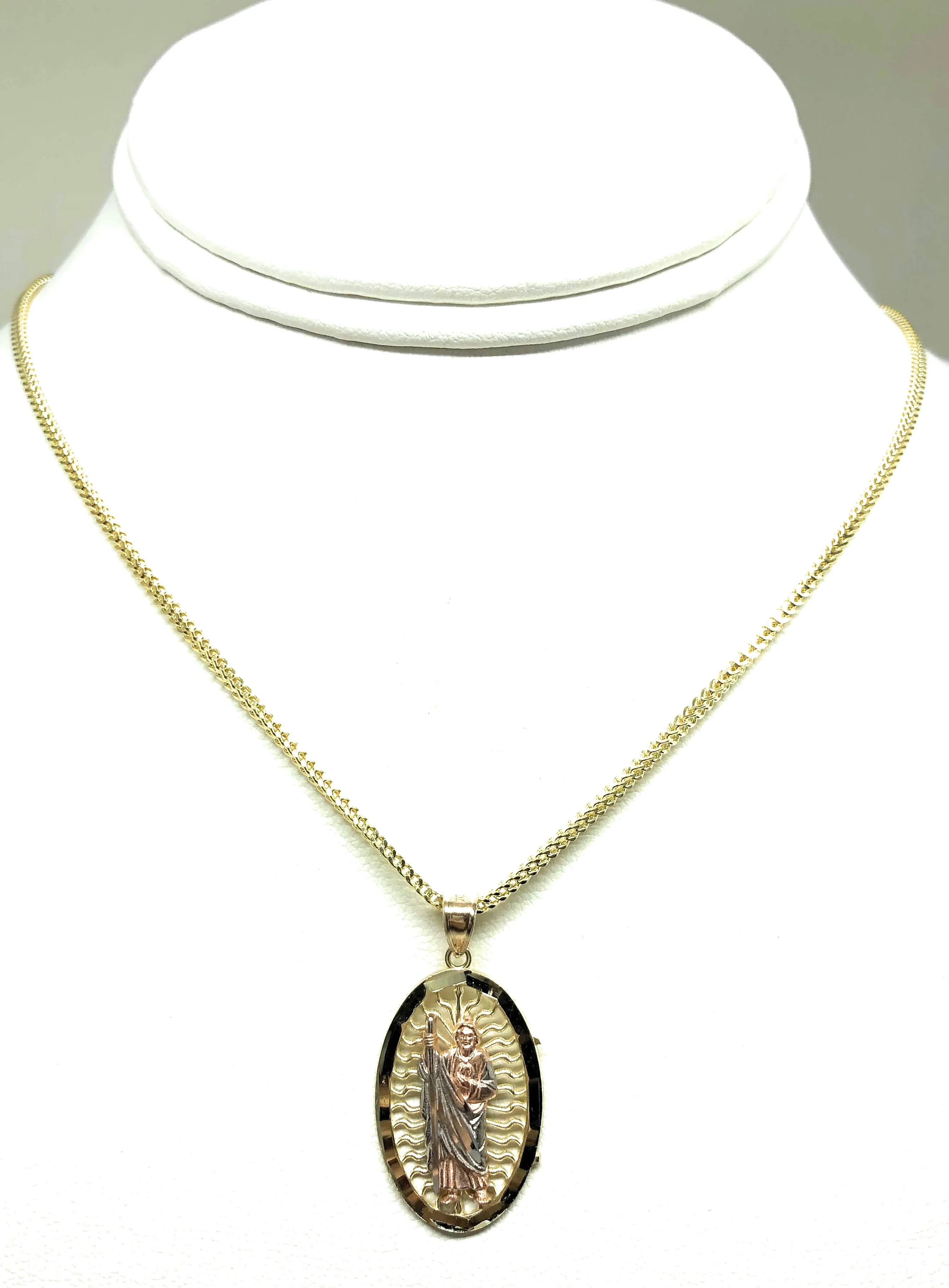10k Solid Gold Tri-Color Saan Judas Saaint Jude Pendant Necklace with Chain Options - Image 7