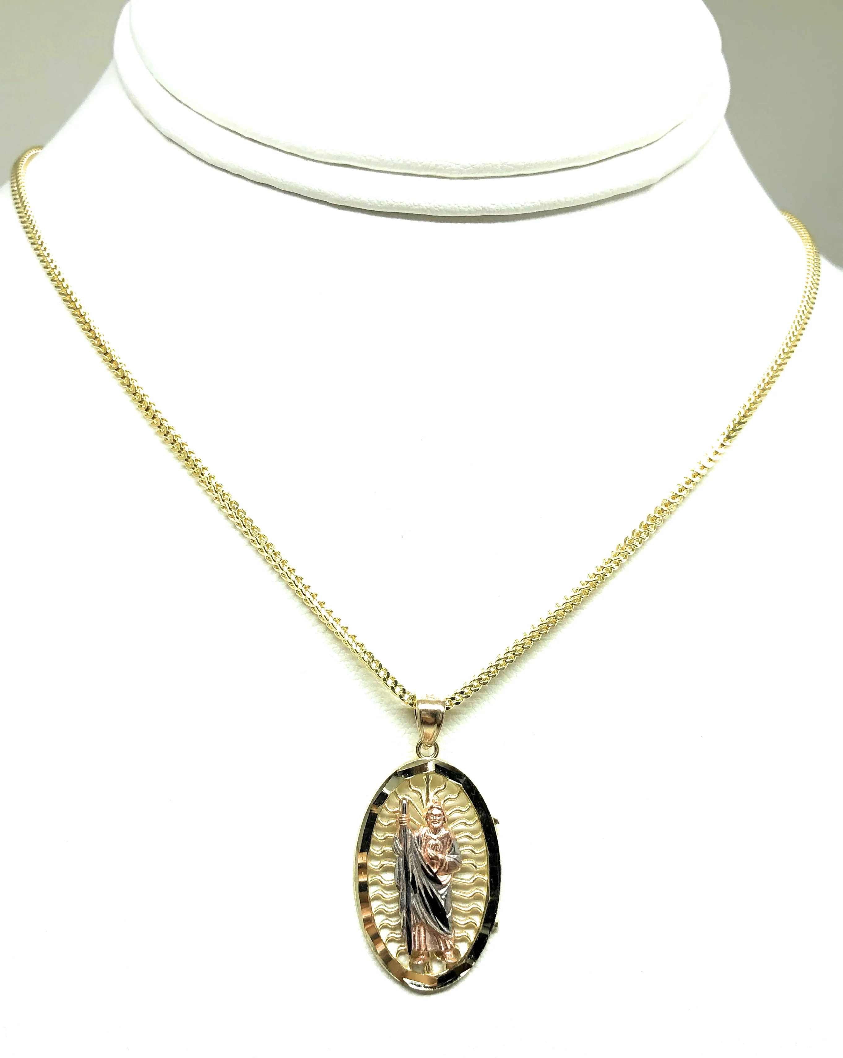 10k Solid Gold Tri-Color Saan Judas Saaint Jude Pendant Necklace with Chain Options - Image 8