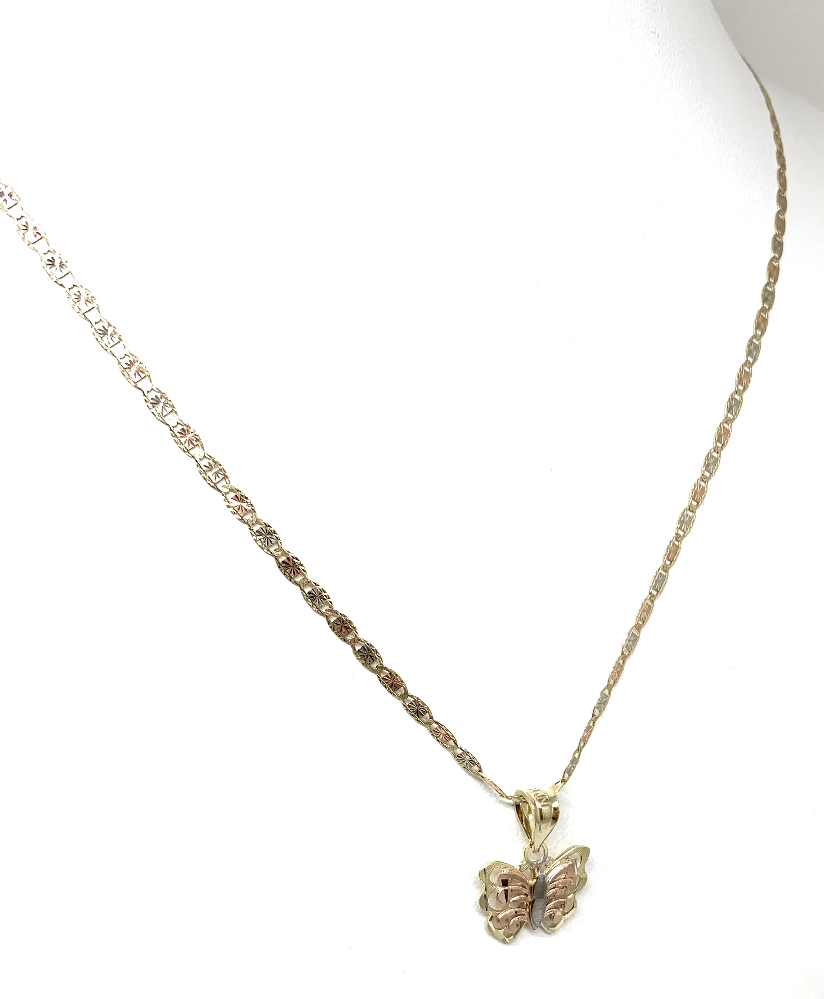 10k Solid Gold Tri-Color Small Butterfly Pendant Necklace Valentina Chain - Image 3