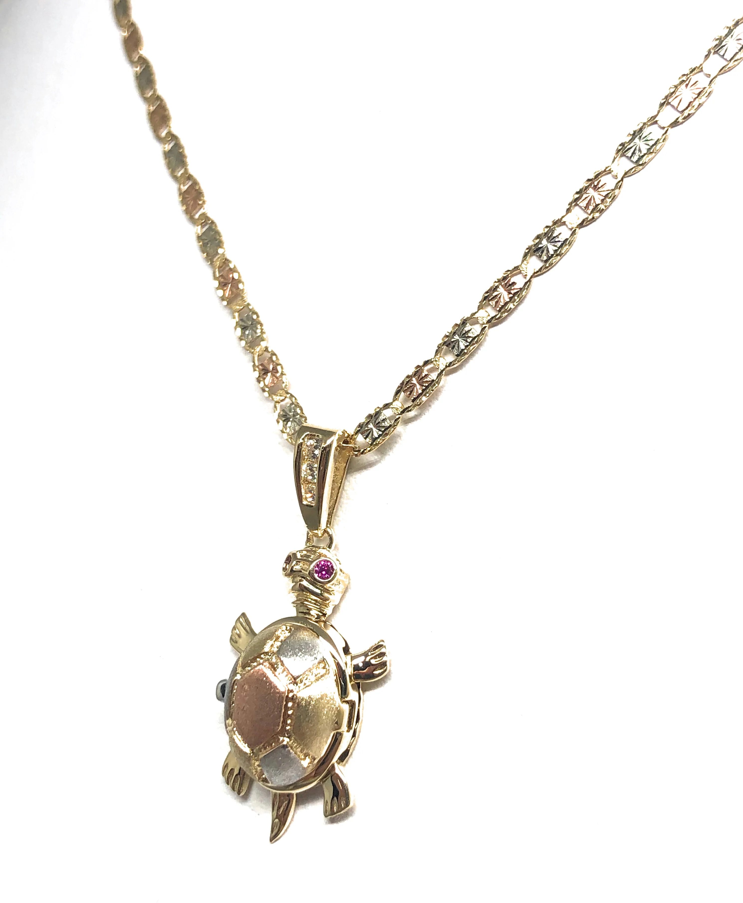 10k Solid Gold Tri-Color Turtle Virrgin Mary Pendant Necklace (Shell Opens) (FC) - Image 10