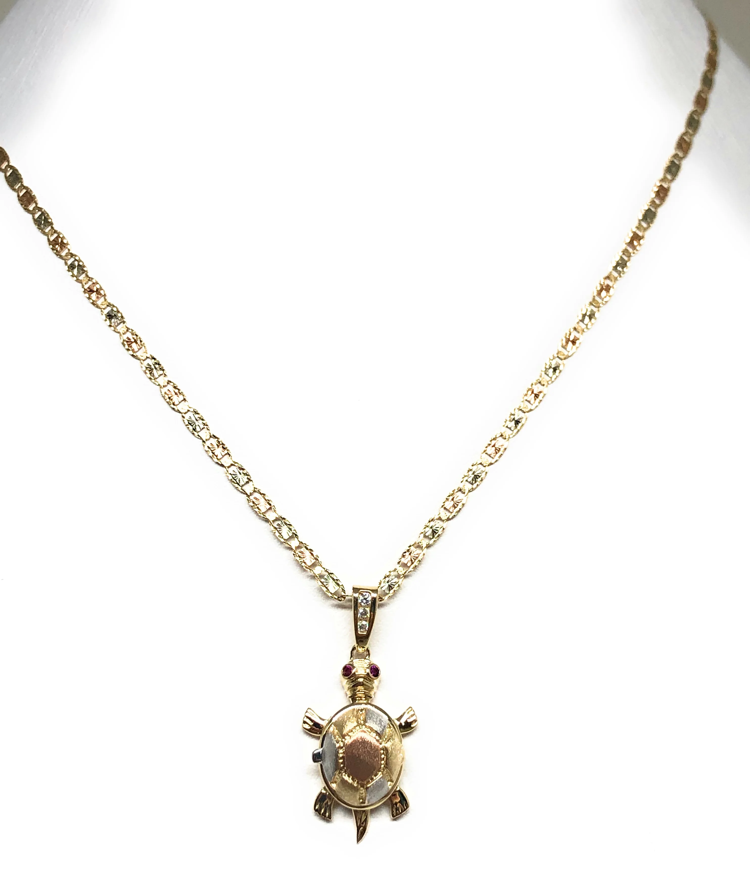 10k Solid Gold Tri-Color Turtle Virrgin Mary Pendant Necklace (Shell Opens) (FC) - Image 11